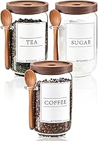 Vista 1 de KOSKIMER Coffee and Sugar Container Set, Glass Coffee Jars with Wooden Lids and Scoops, Decorative Sugar Tea Creamer Canisters for Kitchen