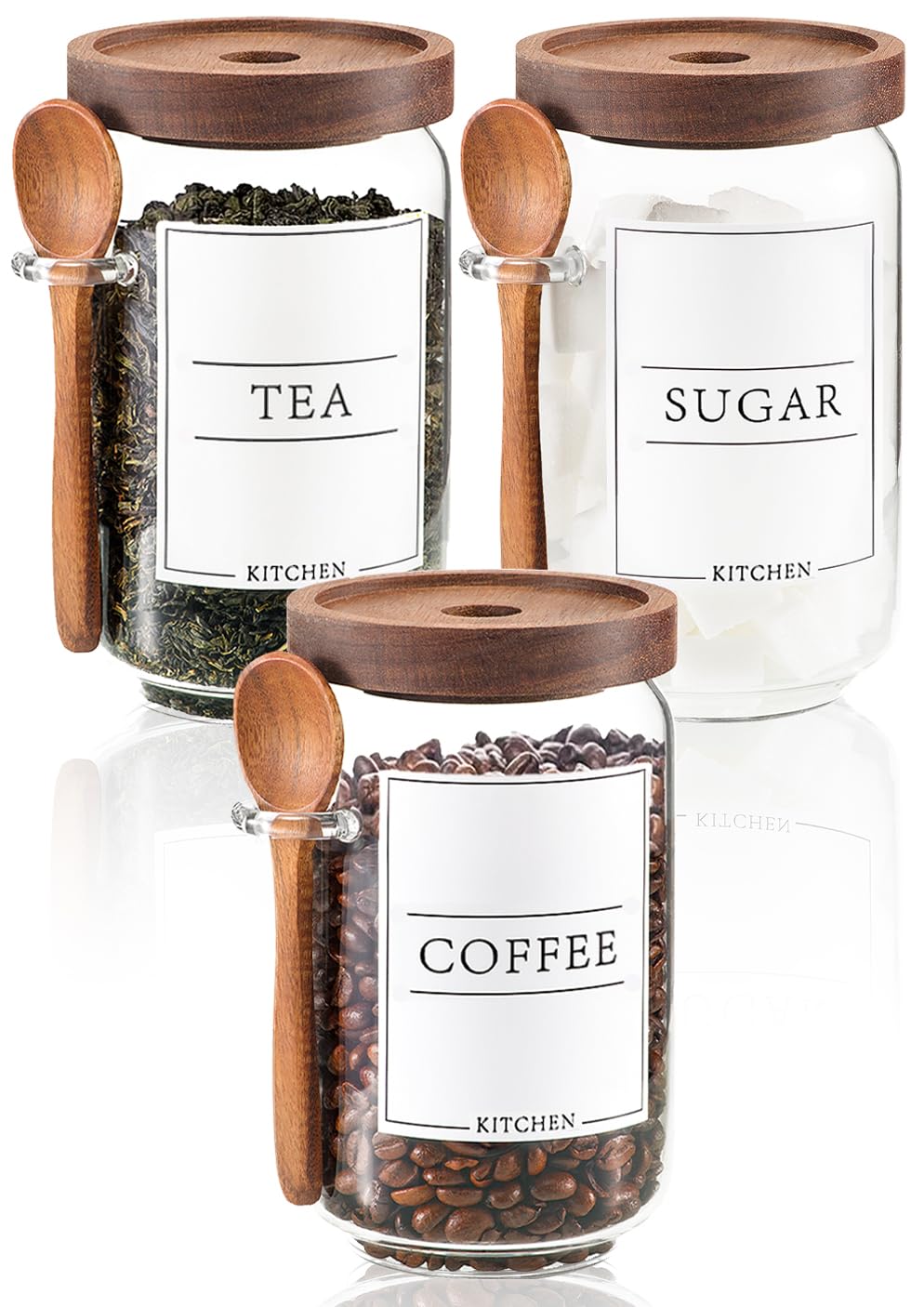 KOSKIMER Coffee and Sugar Container Set Glass Jars with Wooden Lids