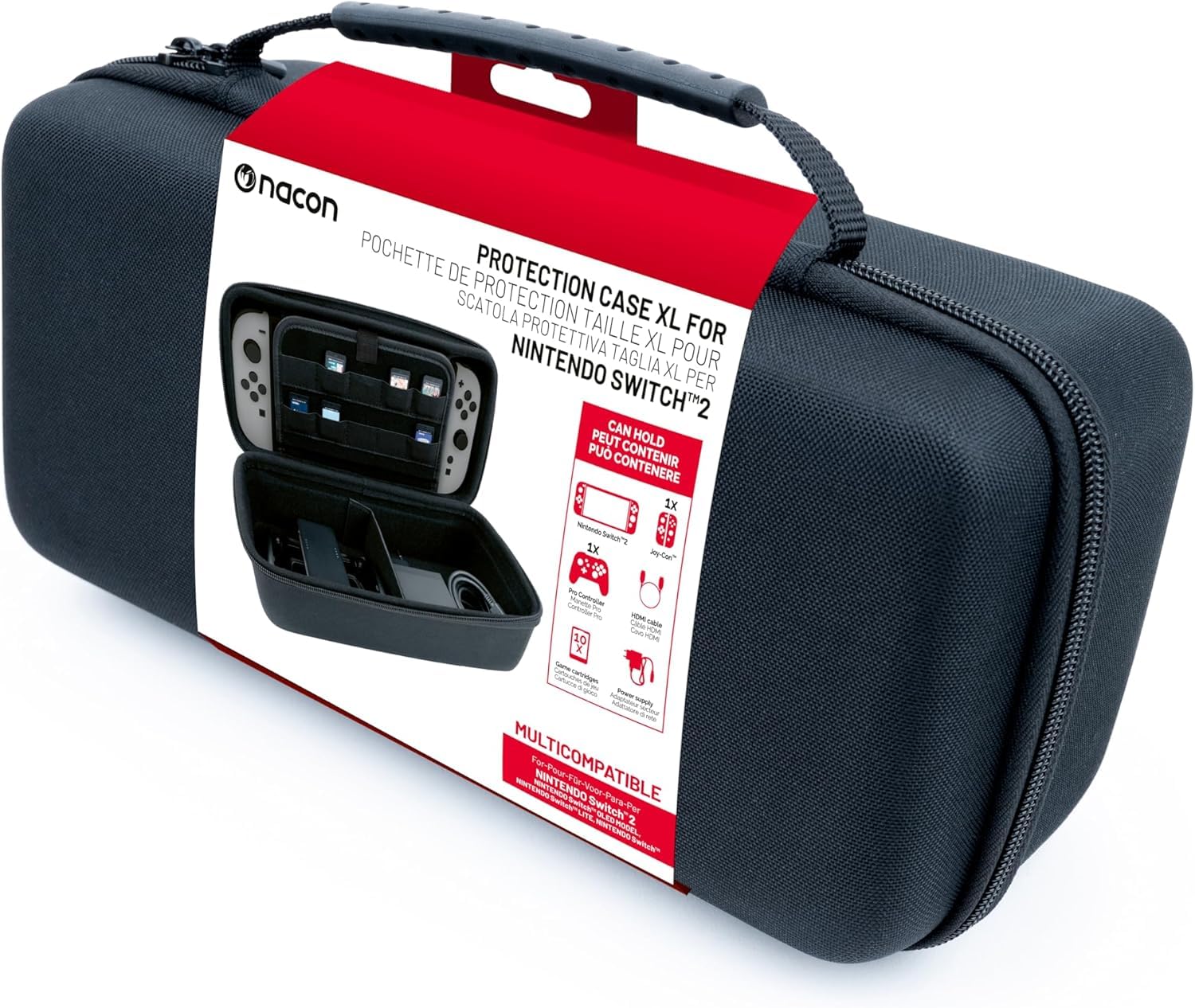 NACON Switch 2 Tragetasche – Kompakt und stoßfest | Wasserfest | Aufbewahrung für Konsole, Spiele, Ladegeräte und Zubehör | Hartschalenkoffer mit Innenfächern