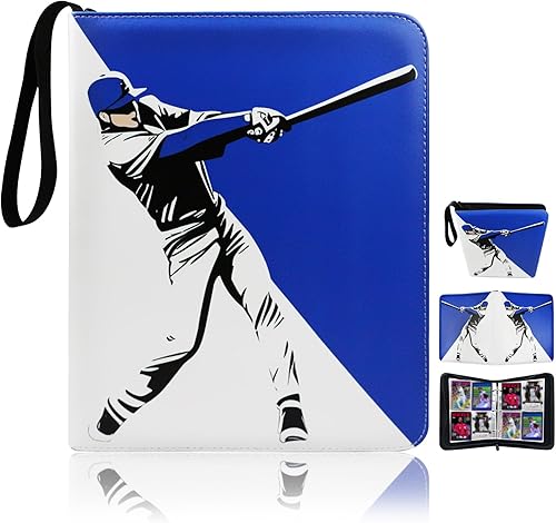 Miniatura 7 de Carpeta de tarjetas de baloncesto con 9 bolsillos para 900 tarjetas con 50 fundas extraíbles, carpeta de tarjetas intercambiables, carpeta de