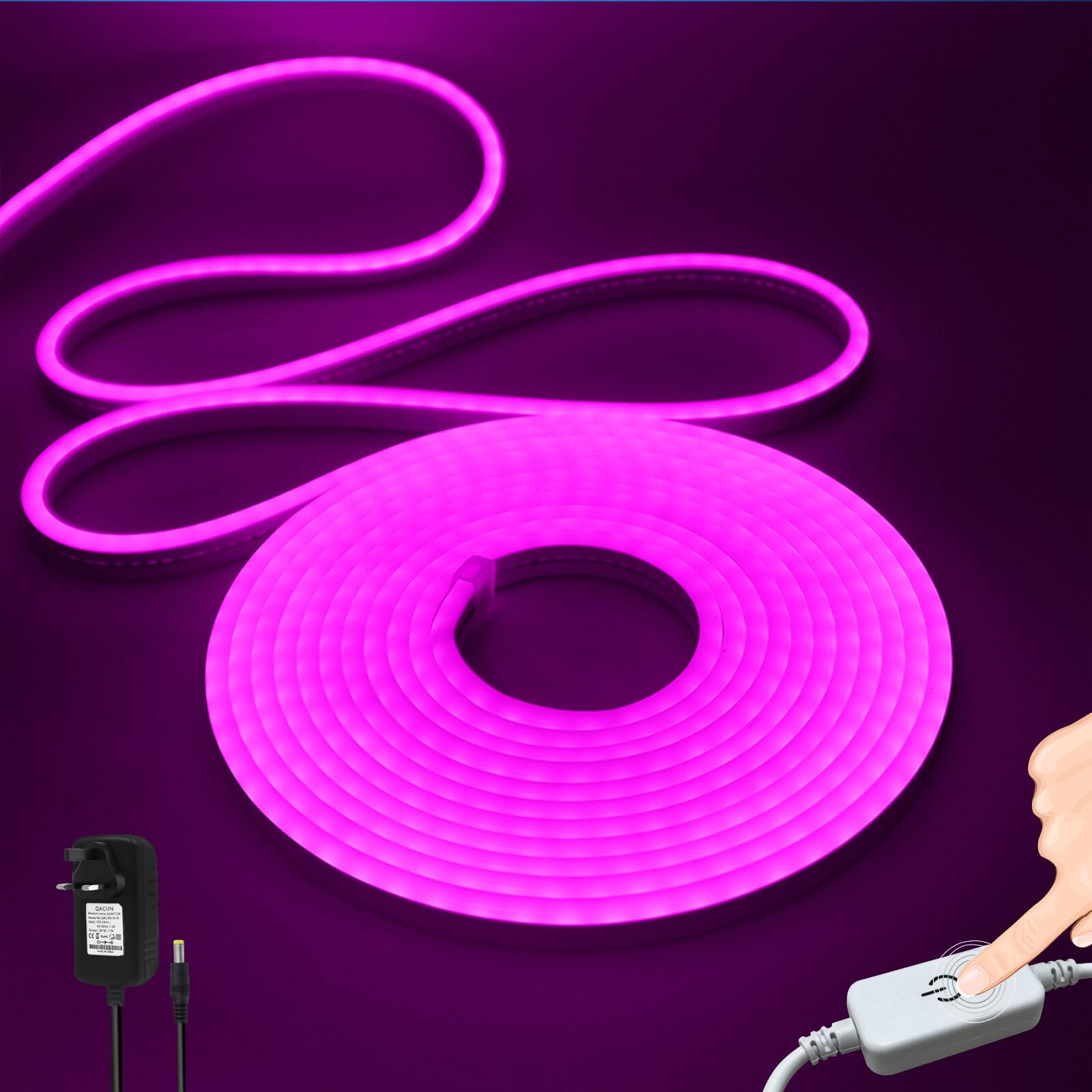 Wisada 24V Dimmable LED Neon Light Strip [5m, Purple], IP67 Waterproof Flexible, 120 LEDs/m SMD2835 LED Light Strip CRI85+, for Home/Store Decorative Lighting