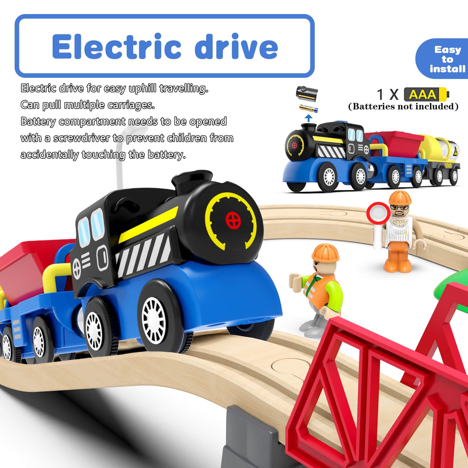 DxxD Trenino Elettrico per Bambini, Trenino Legno Giocattolo Bambini, Treno Intercity Suono e luce con Figure per Ferrovia, Locomotiva ad Azione a Batteria Compatibile con Thomas Brio, 3+ Anni, Bianco
