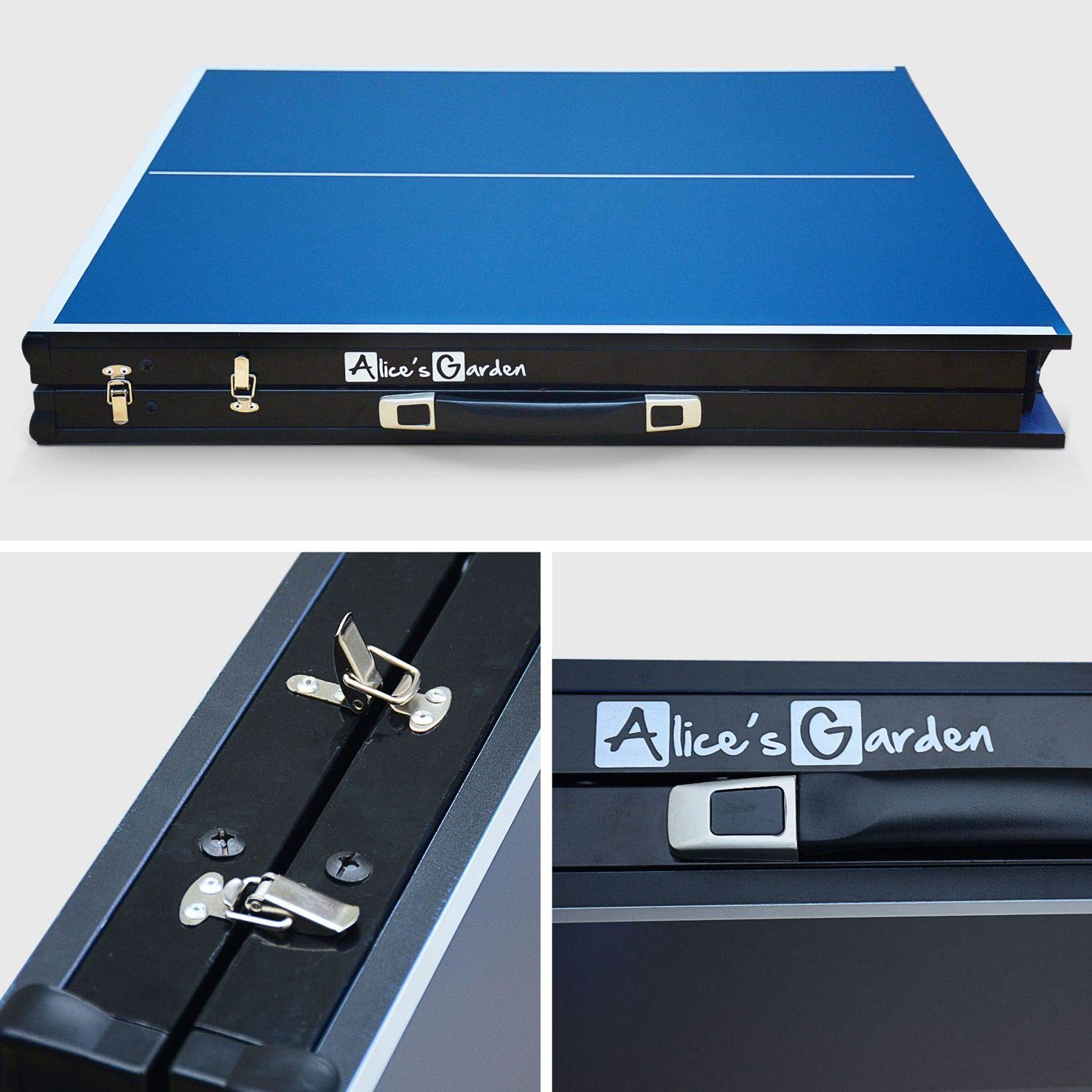 Alice's Garden - Mini Table de ping Pong 150x75cm - Table Pliable Indoor Bleue. avec 2 Raquettes et 3 balles. Valise de Jeu pour Utilisation intérieure. Sport Tennis de Table