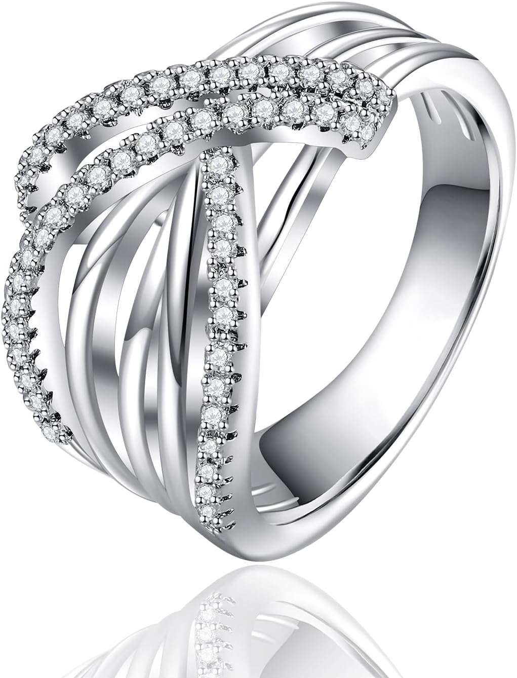 ENDLESSNESS & ETERNITY Criss-Cross Multi-Row CZ Cubic Zirconia Ring Twist 14K Gold Plated Wedding Band Ring Chunky Statment Band Ring