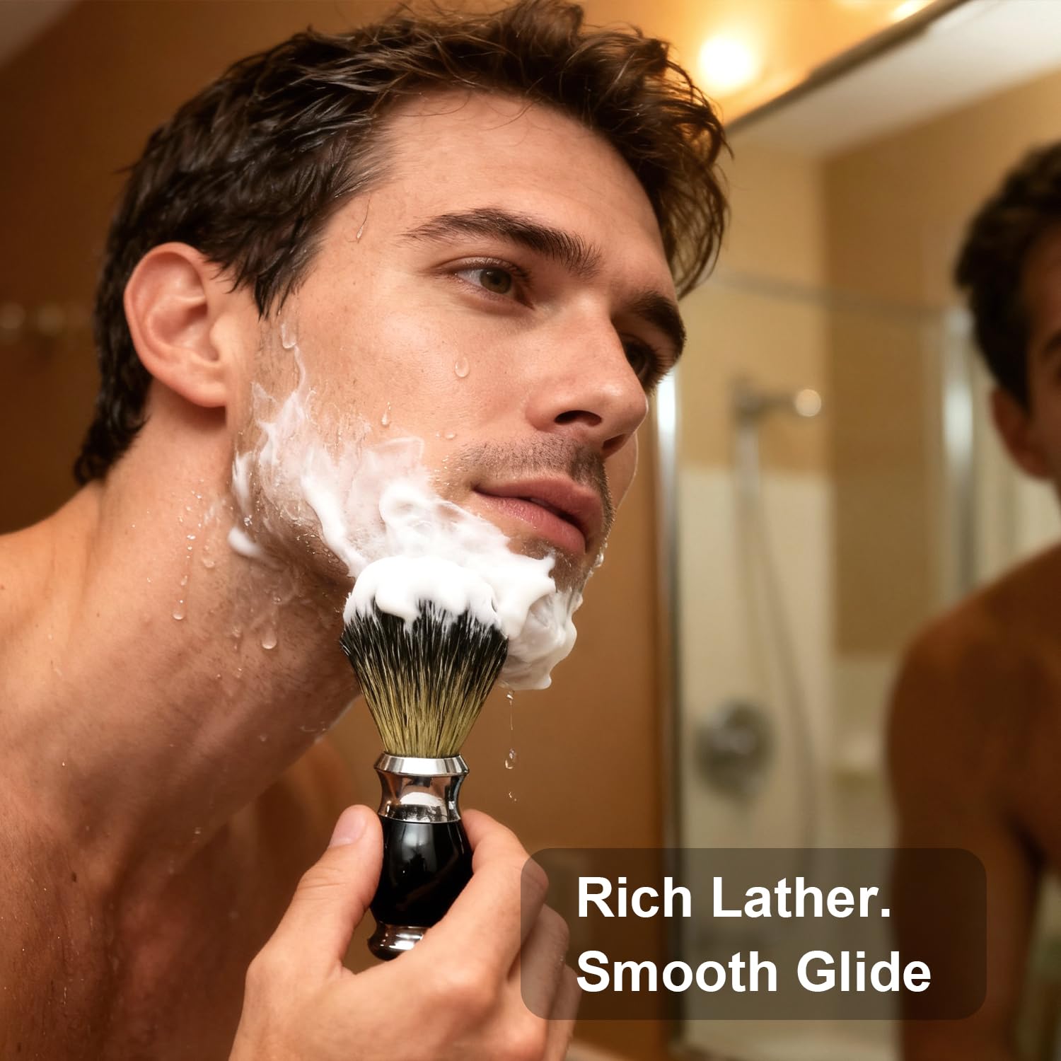GRUTTI Ensemble de blaireaux de rasage 3 en 1 – Support pour rasoir de sécurité, porte-brosse, blaireau synthétique, bol de rasage en acier inoxydable – Ensemble de supports de rasage pour homme