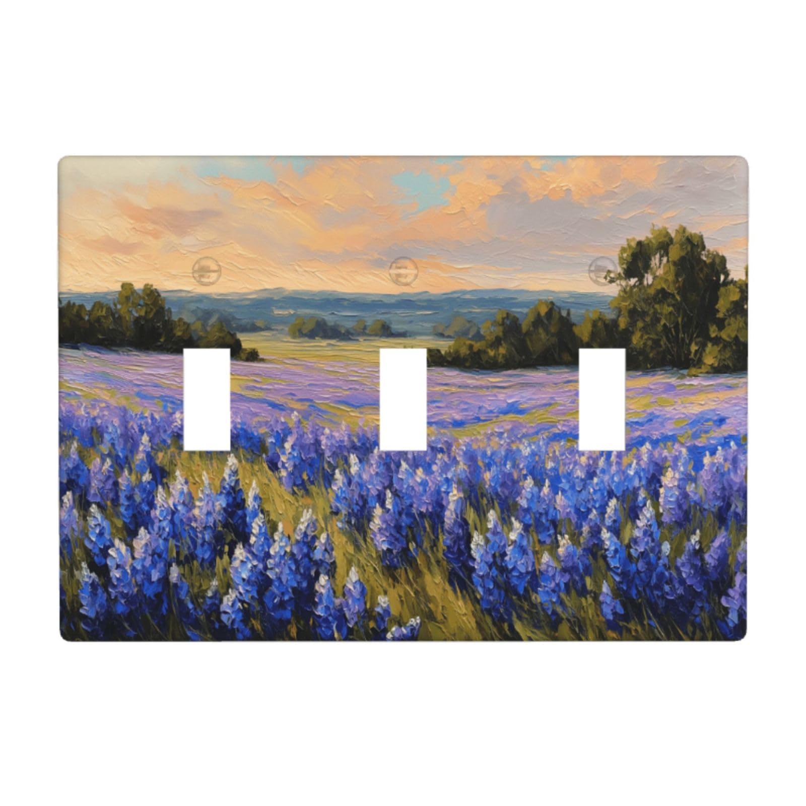Woshuwo White Countryside Meadow Lupinus Texensis Light Switch Covers 3 Gang Triple Toggle Wall Plate Switchplate Electrical Faceplate For Bathroom Kitchen Bedroom Decor