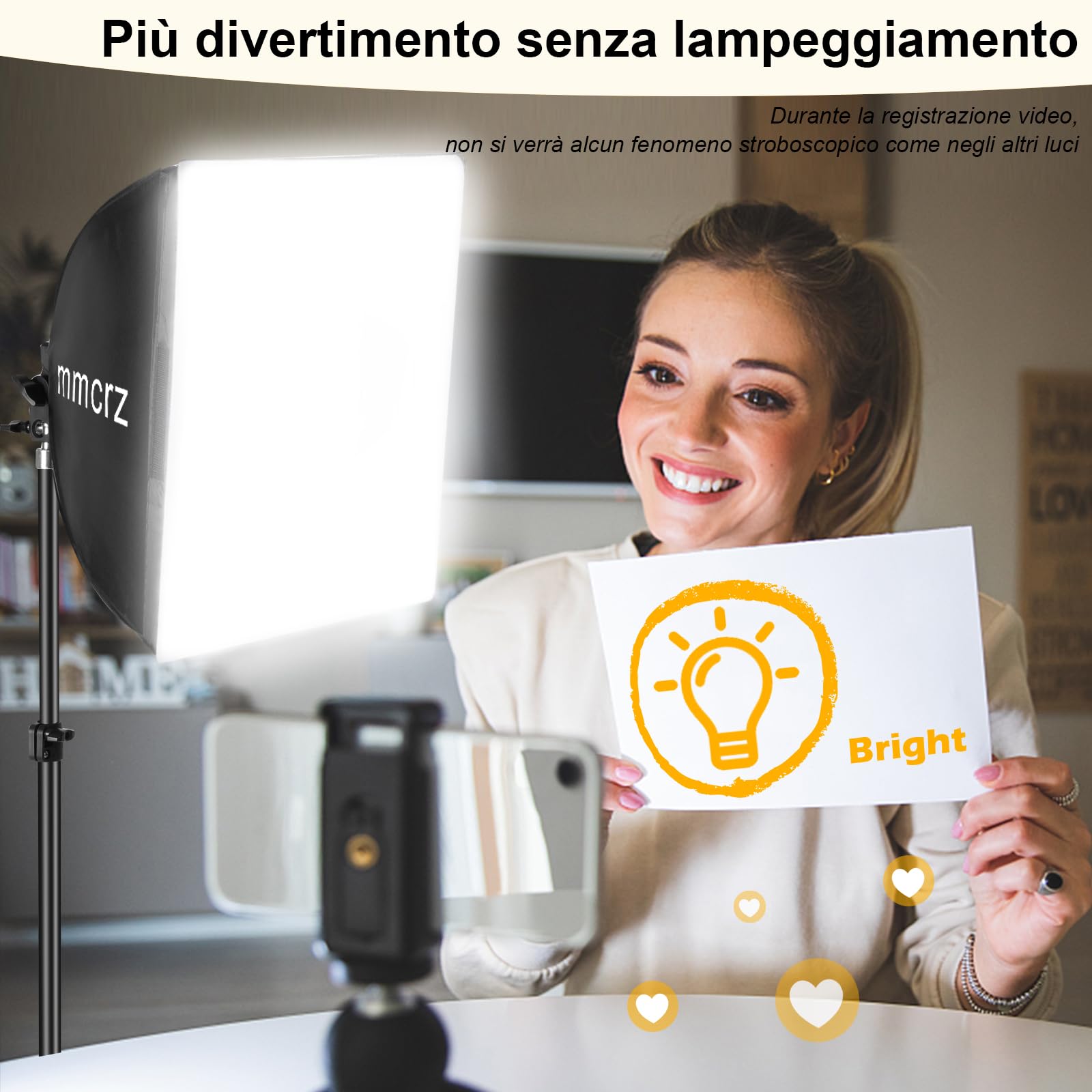 Set di 2 luci professionali softbox da 40 x 40 cm, luci da studio con 85 W, 2700-6500 K, E27 LED, illuminazione continua per fotografia/registrazione video, streaming live