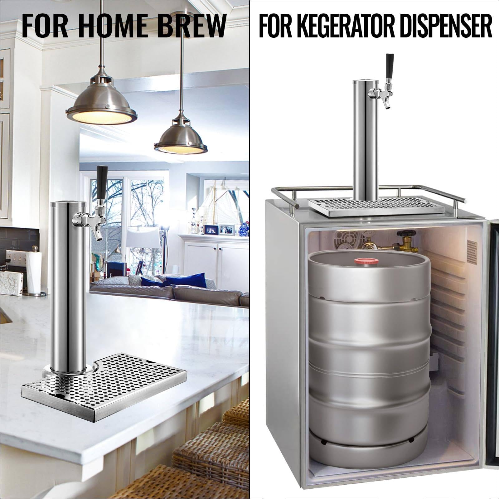 Dispenser a torre per birra con vassoio antigoccia, in acciaio inox, attrezzatura per servire birra e vino, per feste, bar, pub, ristoranti