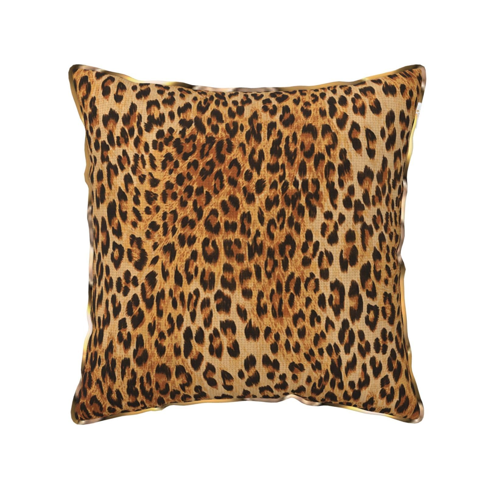 AUBKFELD Leopard Print Printed Velvet Cushion Cover 50x50 CM with Gold Edging Strip, Square Pillowcase Soft Throw Pillow Covers Case Decorative for Living Room Sofa Couch Bed Bench