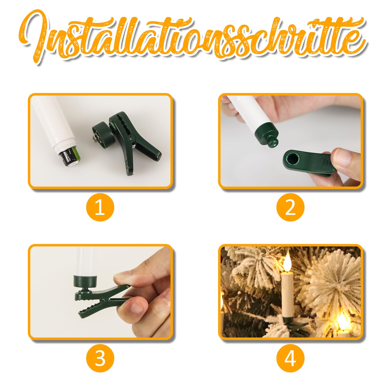 Eldnacele LED Christbaumkerzen kabellos mit Timer, Fernbedienung, 30er Set | Christbaumkerzen LED kabellos, Weihnachtsbaum Kerzen LED ohne Kabel, Baumkerzen mit Clip, flackernde Flamme, dimmbar, Weiß