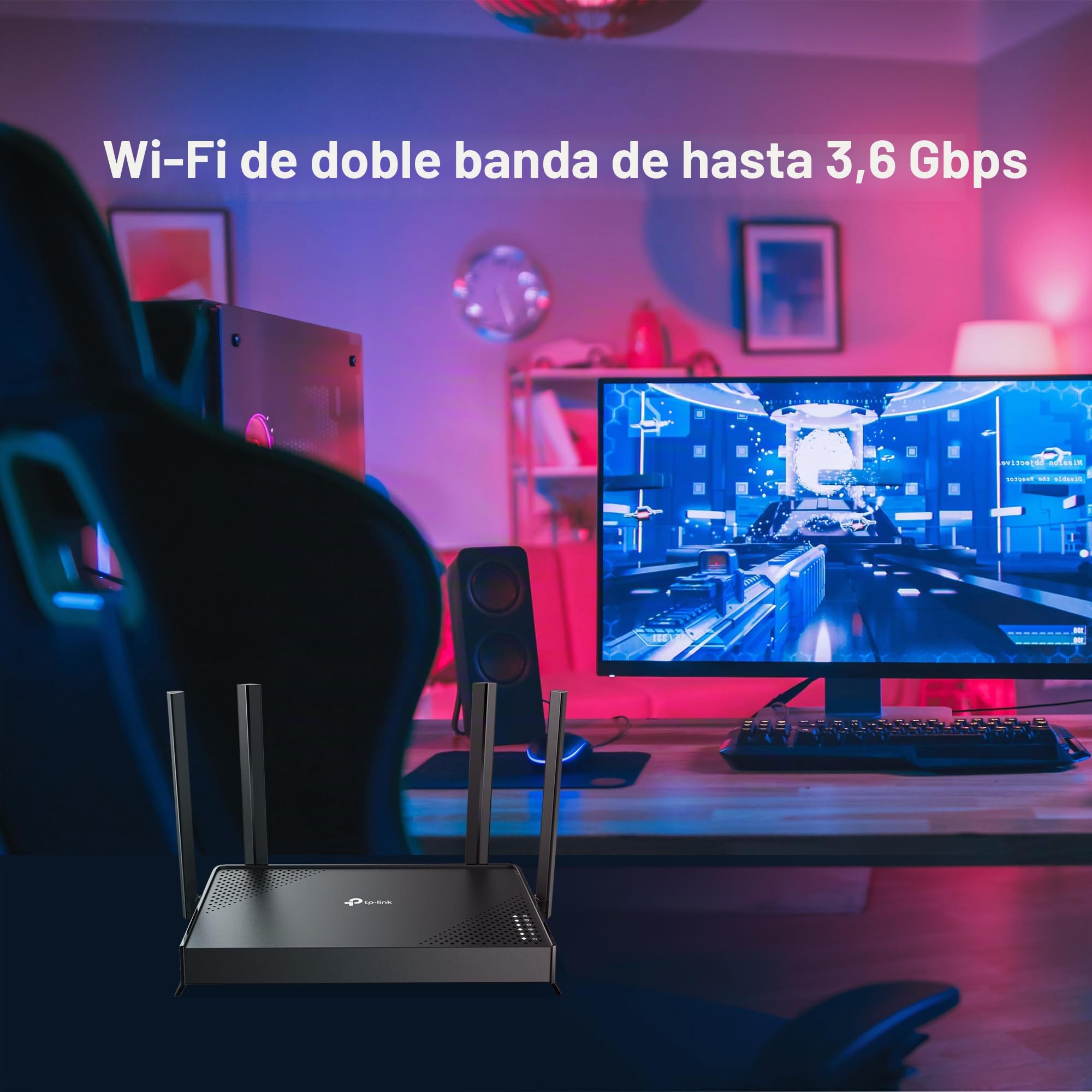 TP-Link Archer BE220 – Router Wi-Fi 7 BE3600 Dual Banda (hasta 3,6 Gbps), 5 Puertos Gigabit, 4 Antenas externas, Beamforming, MU-MIMO, OFDMA, EasyMesh, HomeShield, Ideal hogar y Gaming