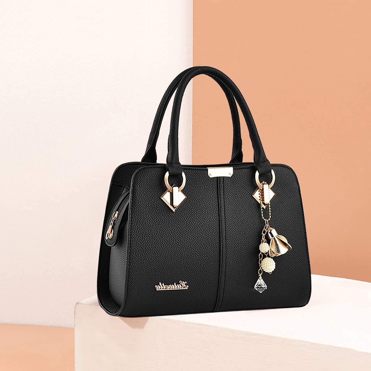 NICOLE&DORIS - Bolsos de mano para mujer, con asa superior, bolso cruzado para mujer, piel sintética, borlas de metal de cristal