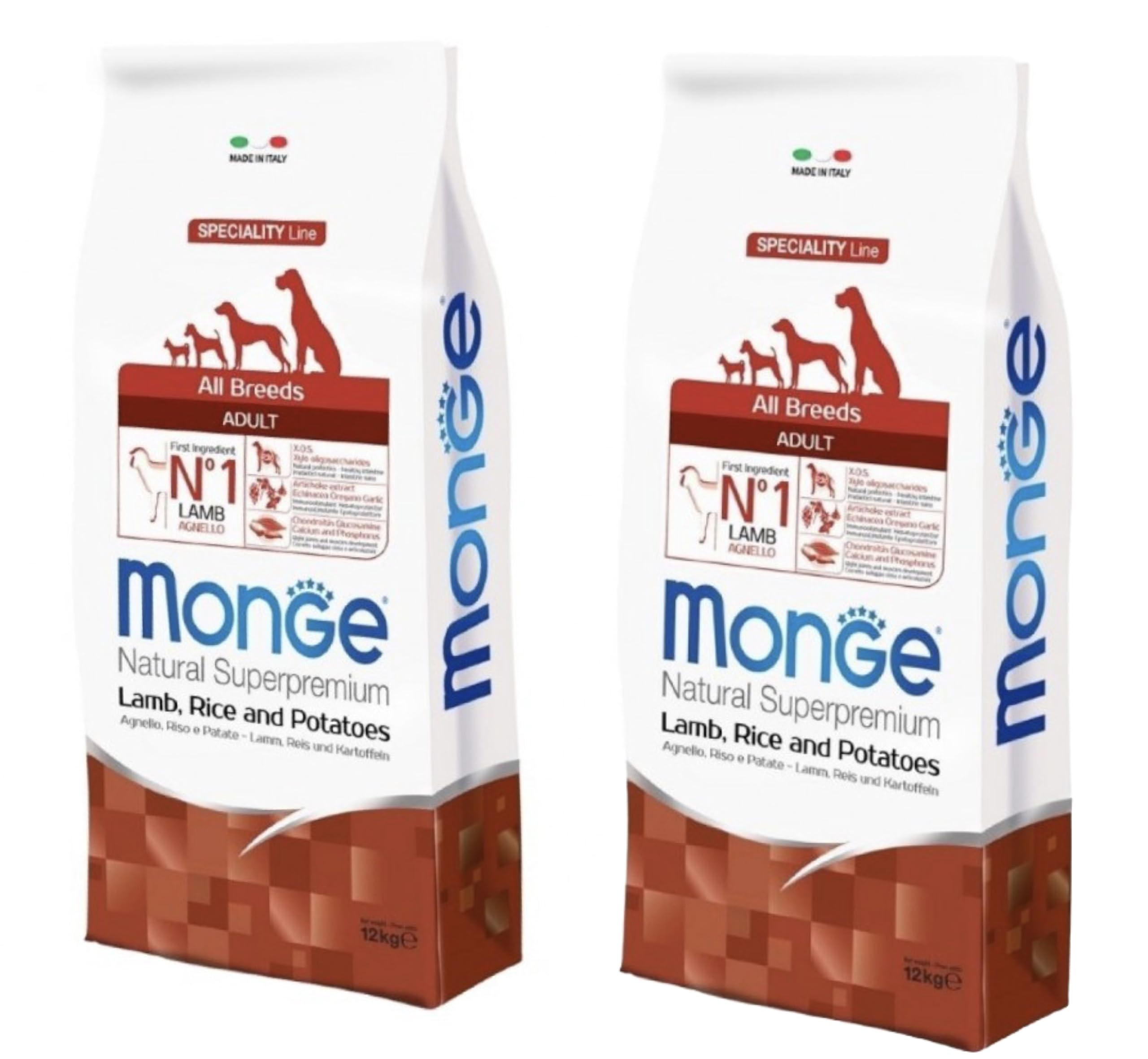 Monge Natural Superpremium Cibo Secco per Cani, Tutte le Razze Adulte, Agnello, Riso e Patate, 2 sacchi da 12 kg l'uno