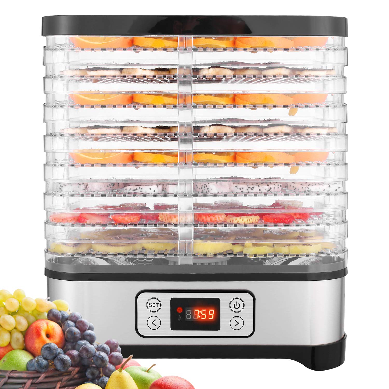 Nictemaw Essiccatore frutta e verdura,Display LCD,Timer di 72 ore,8 pallet,Disidratatore per Alimenti,Essiccatore Alimentare,Temperatura regolabile(35 ° C-70 ° C), 400 W