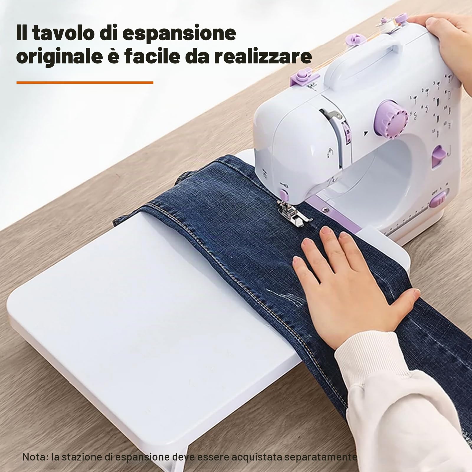 Mini macchina da cucire elettrica 505A, 12 puntate, macchina da cucire domestica con tavolo di espansione e kit da cucito completo, doppia alimentazione, pedale di velocità, ideale per