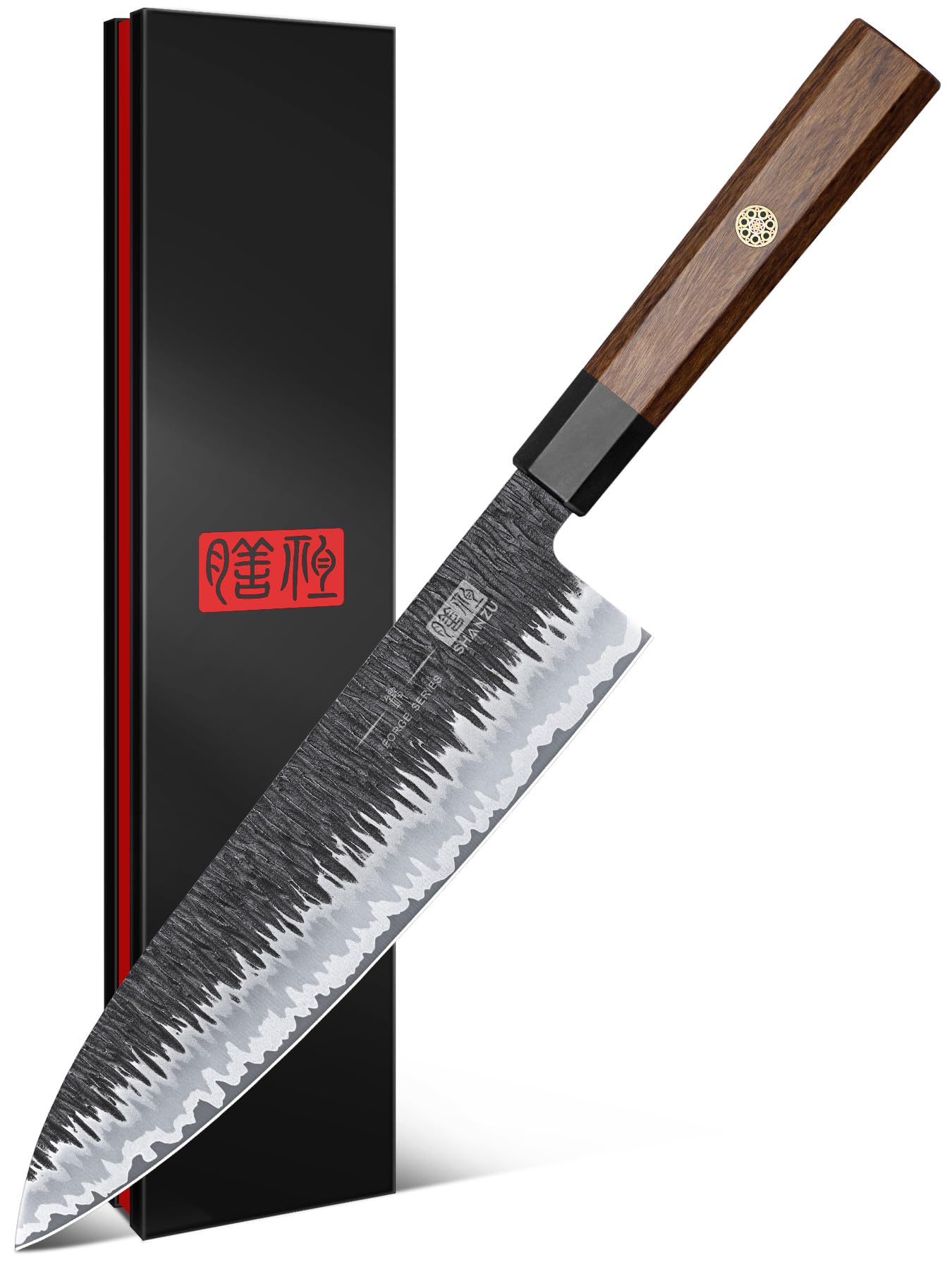 SHAN ZU 8 Inch Japanese Chef Knife, Hand Forged Gyuto Knife 9 Layers High Carbon 10CR15MOV Steel Kitchen Knife Ultra Sharp & Durable Professional Japanese Sashimi Knife with Ergonomic Rosewood Handle