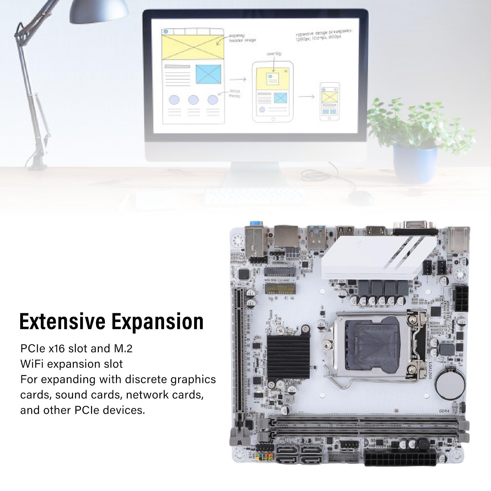 Elprico Scheda Madre H510-ITXFF LGA 1200 ITX, Scheda Madre Desktop DDR4 CIE 3.0 X16 a Doppio Canale per Generazione 10/11, Supporto Realtek 8111H Gigabit Ethernet, Slot M.2, 4 X Serial