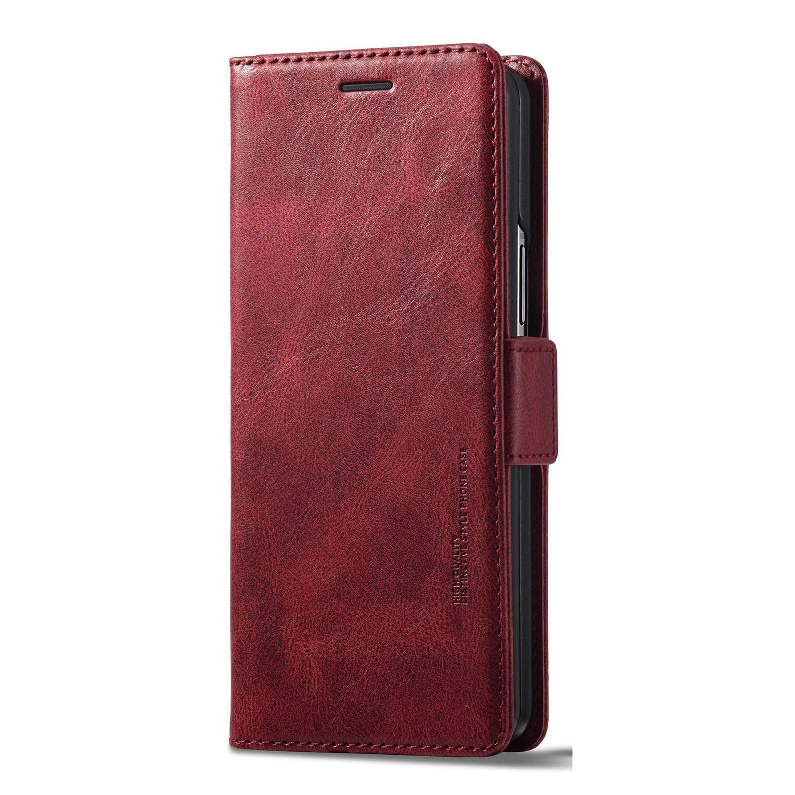 Etui z klapką do Samsung Galaxy Z Fold 6, gładka skórzana osłona portfela, funkcja stojaka, pełne pokrycie, odporne na wstrząsy, etui biznesowe, czerwone, składane 6