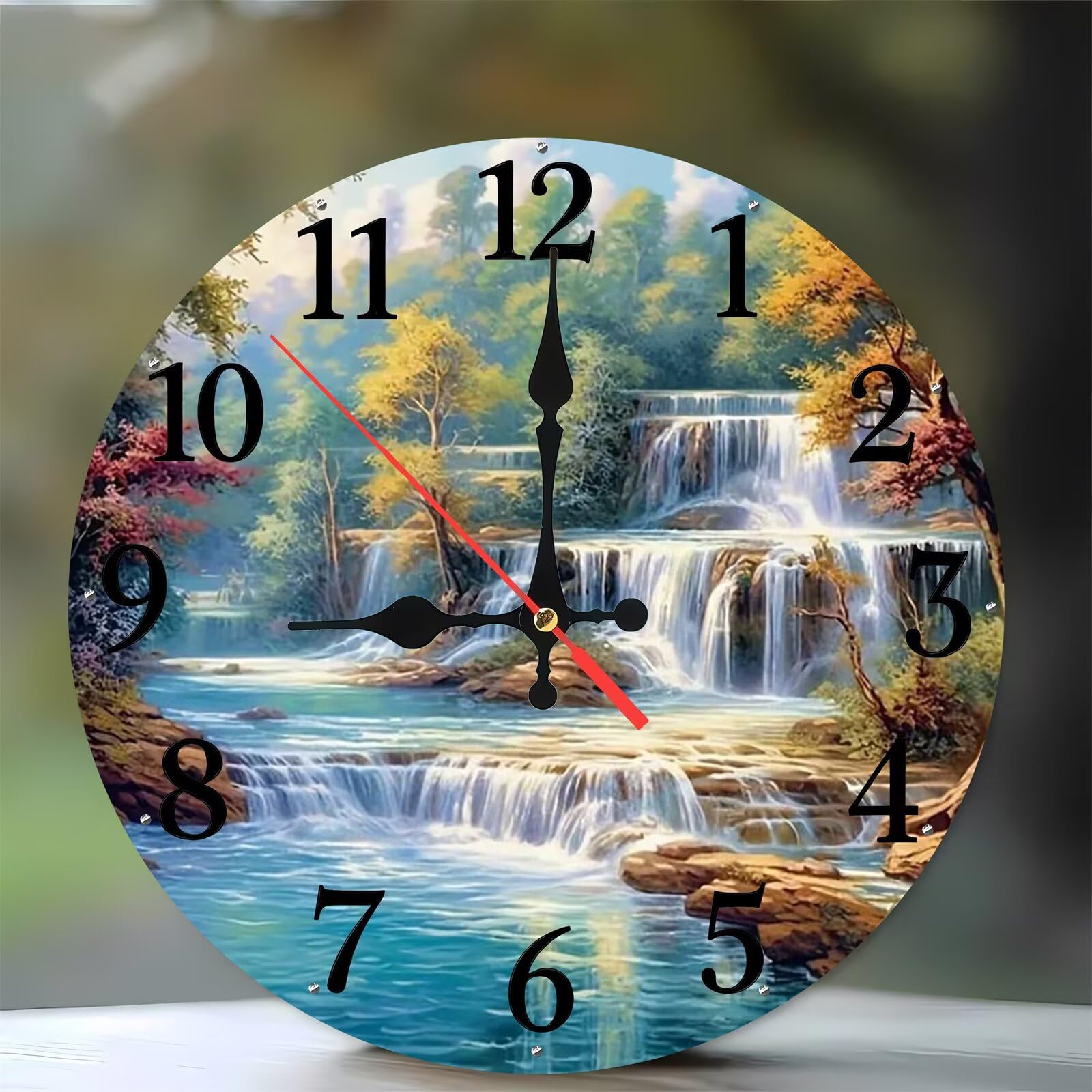 Horloge murale bois de 35 cm cascade moderne et silencieuse pour salon