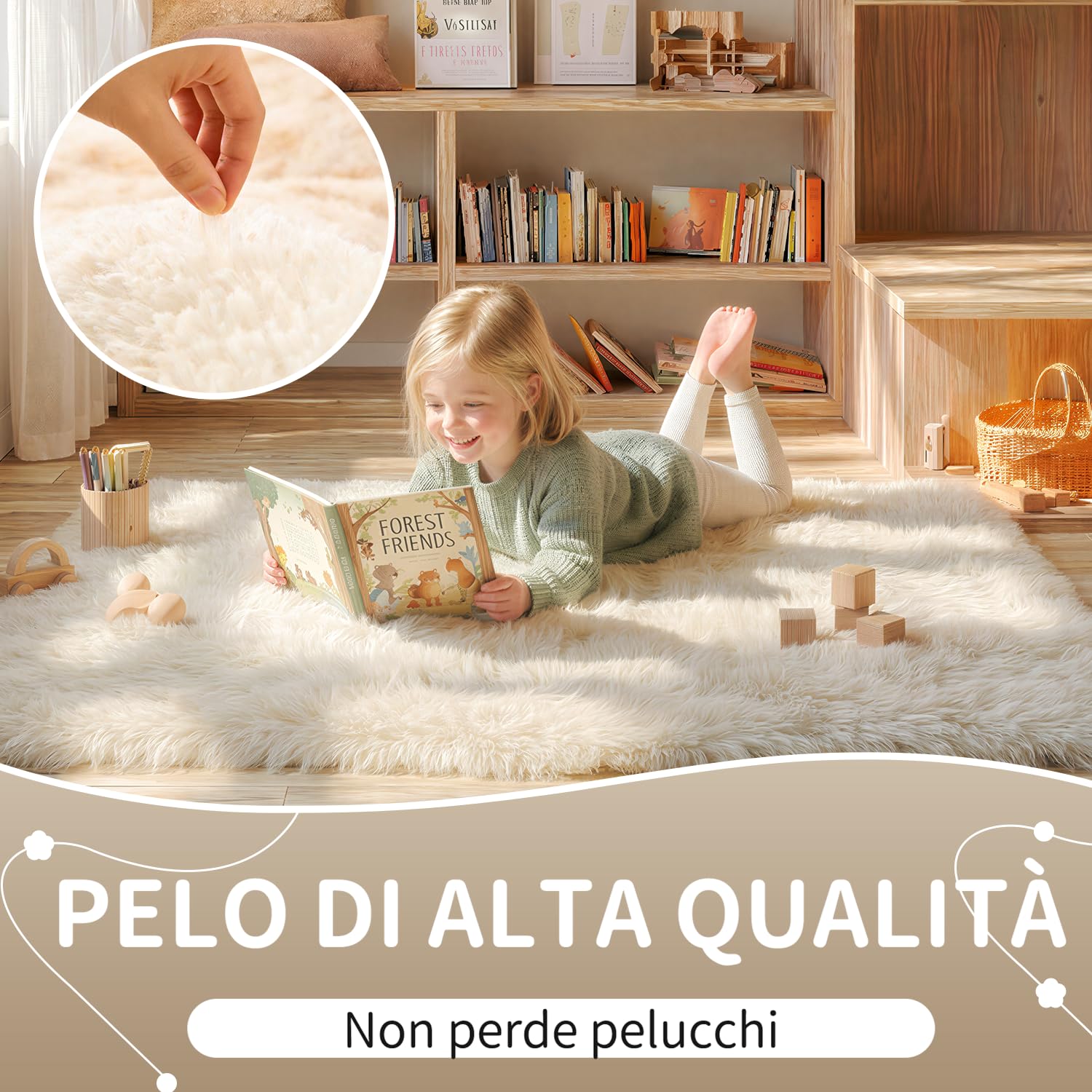 Tappeto per Soggiorno Moderno 200x300 cm Crema, Morbido a Pelo Lungo, Lavabile a Mano e Antiscivolo, Formato Maxi, Ideale anche per Camera da Letto | pelo lungo, lavabile, certificato Oeko-Tex, schiuma 35D, per camera da letto, fondo antiscivolo, soffice