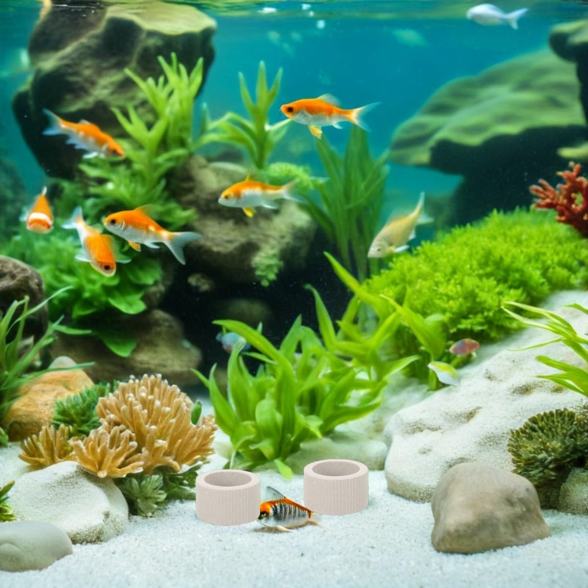 LALAFINA 30 Unidades Anillo Fijo para Acuario de Cerámica para Plantas Acuáticas Instalación Simple y Versátil, Adecuado para Acuarios y Tanques de Agua Salada