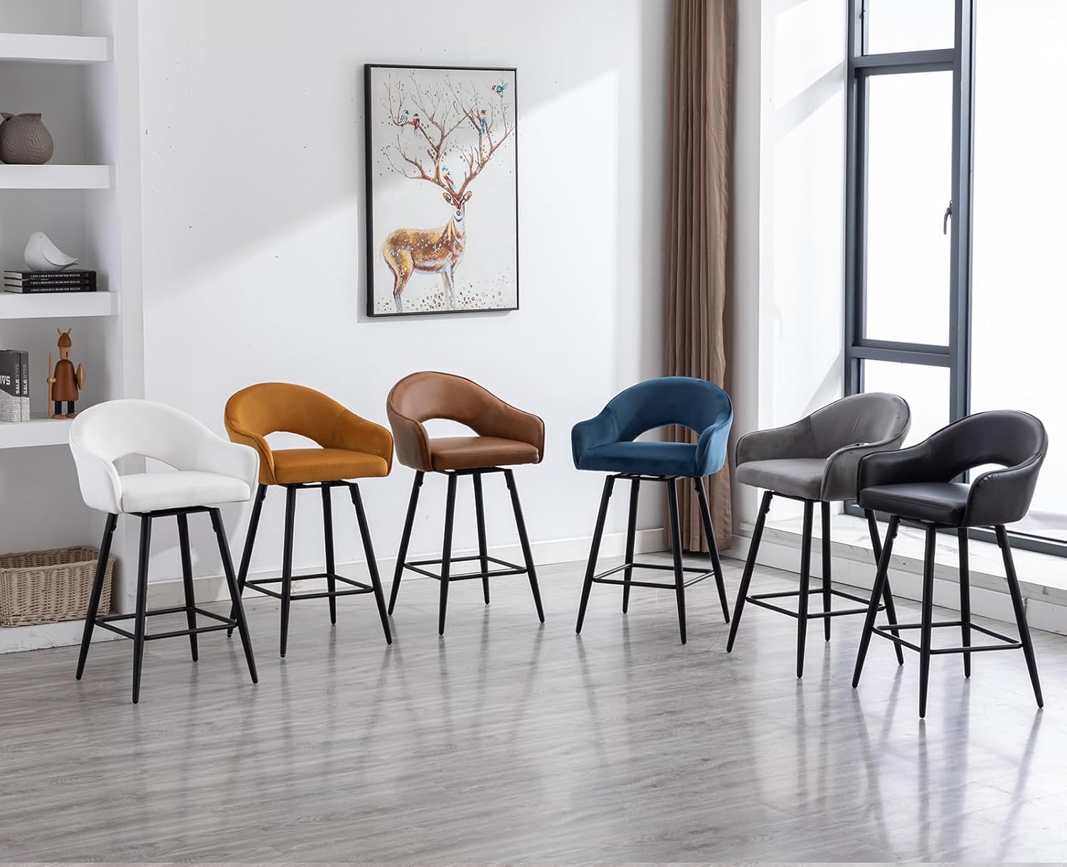 chairus Set di 2 Sgabelli da Bar in Velluto Sgabelli Cucina Sgabelli Alti Sgabello Girevole con Gambe in Metallo per Bancone/Cucina, Grigio
