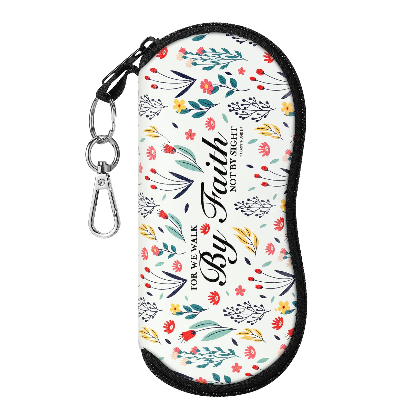 MoKo Eyeglass Soft Case, Zippered Neoprene Sunglasses Pouch with Clip for Men Women, White & Flower