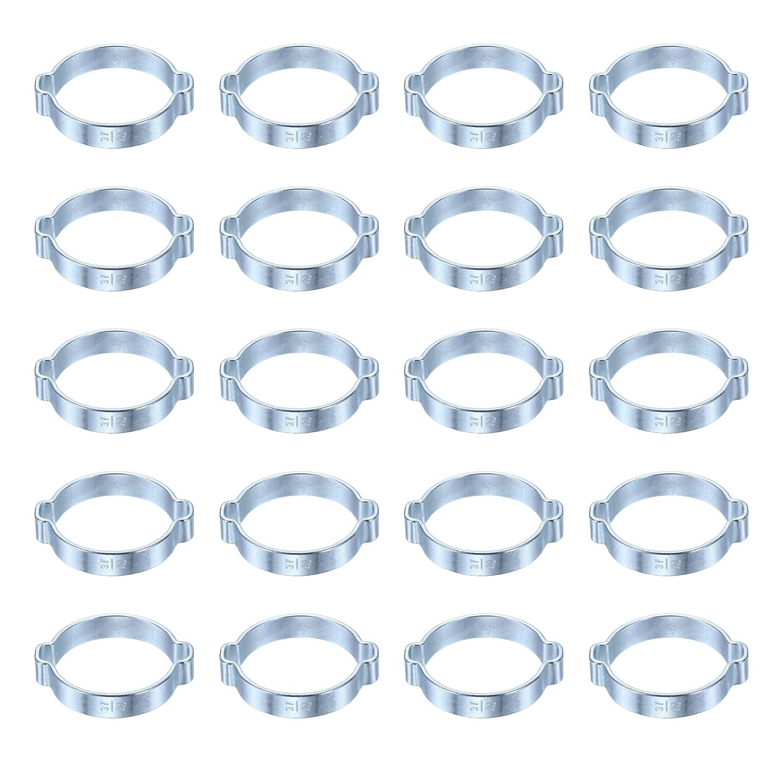 sourcing map 15pcs Double Ear Hose Clamp 37-40 mm Galvanized Steel Hose Clamp Double Ear O Clips Crimp Rings for Fuel Line Pipe Tube Fitting Connections, Silver