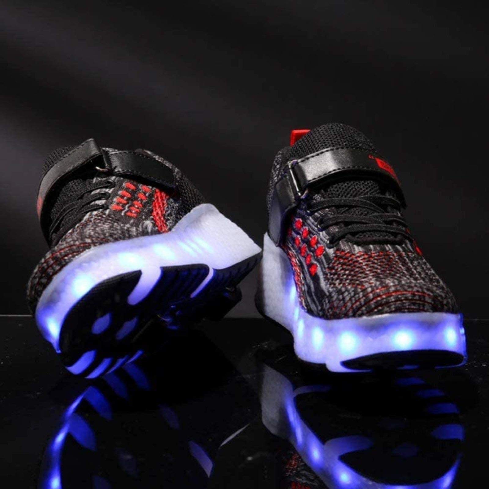 Clignotant Chaussures De Patin à roulettes Chaussures De Patinage Invisible Poulie Automatique Double Roues Garçon Fille Patin à roulettes Chaussures Lumineuses,Black-33