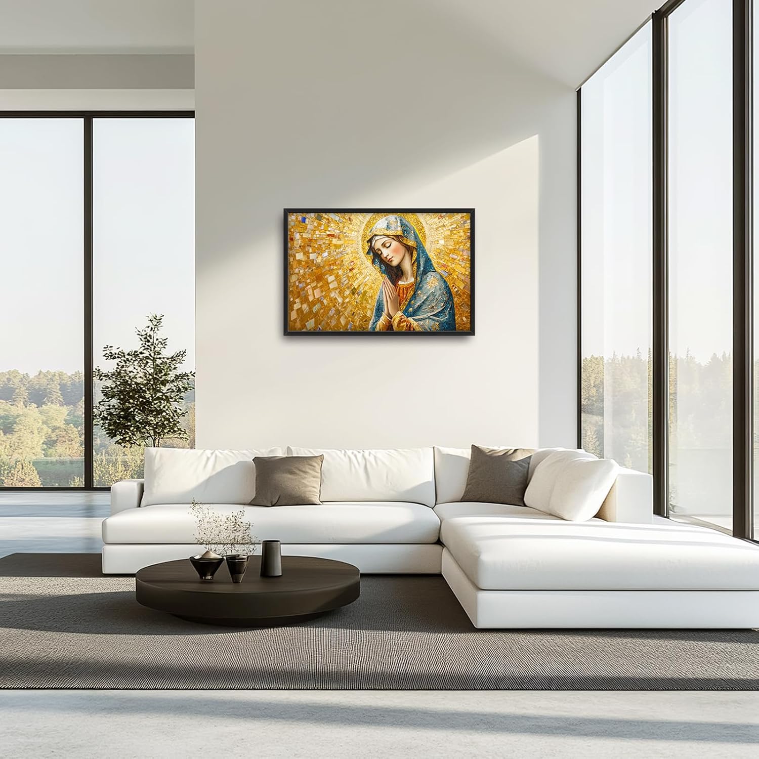 Extra Large Virgin Mary Framed Wall Art for Living Room,Oversized Golden Christian Religious Pictures Wall Decor,Canvas Print Painting Modern Artwork Bedroom Office Bathroom 36L x 24W