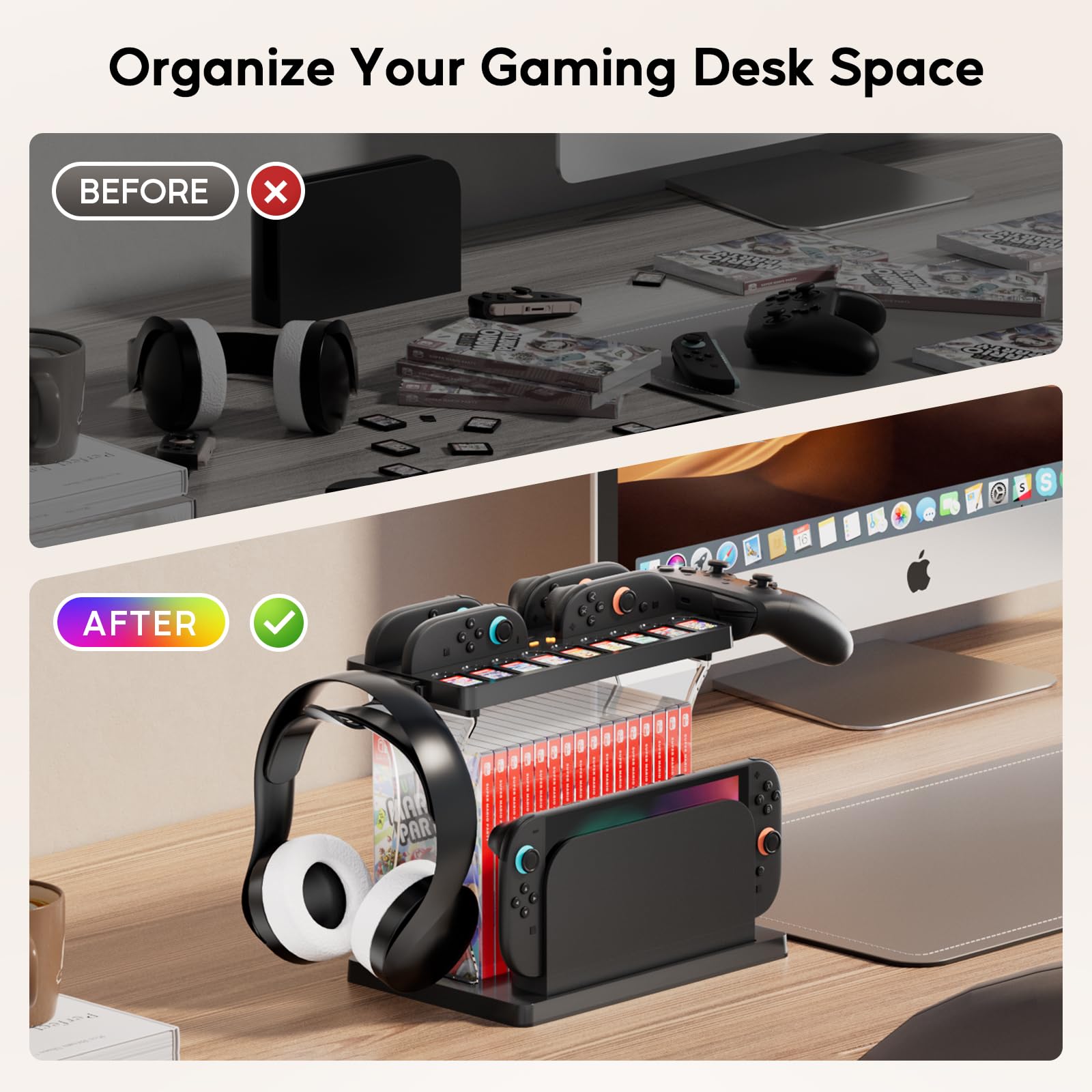 Switch 2 Storage Station, dock di ricarica per Joycon Switch2, organizer multifunzionale per Nintendo Switch 2 accessori con 16 dischi di gioco e 9 slot per carte da gioco, supporto per
