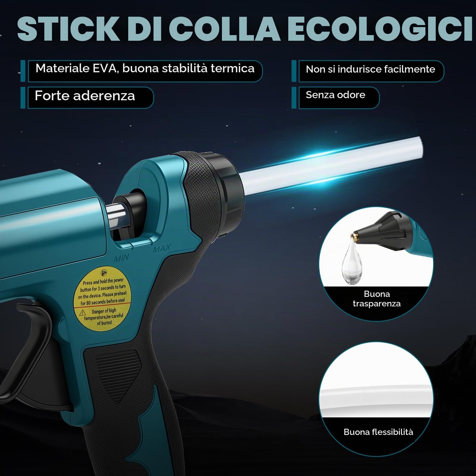 Pistola Colla a Caldo Senza Fili per Makita 18V (senza Batteria) | 100W, Max. 200℃, Preriscaldamento Rapido, Display Temperatura e Batteria, per Fai-da-te e Riparazioni