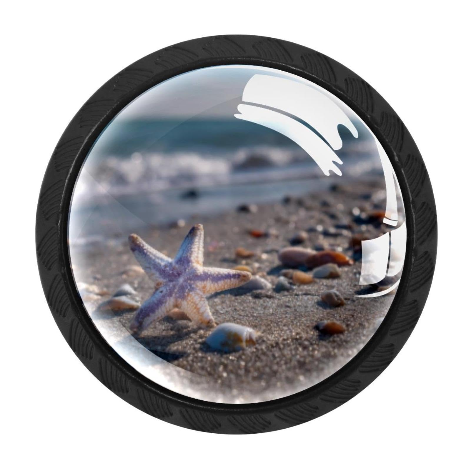 CHENZZZZ 4 Pack Sand Beach Starfish Shell (7) Kitchen Cabinet Knobs Drawer Knobs Dresser Knobs Matte Black Zinc Knobs Drawer Pulls Door Knobs Dresser Drawer Handles Knobs for Dresser Drawers