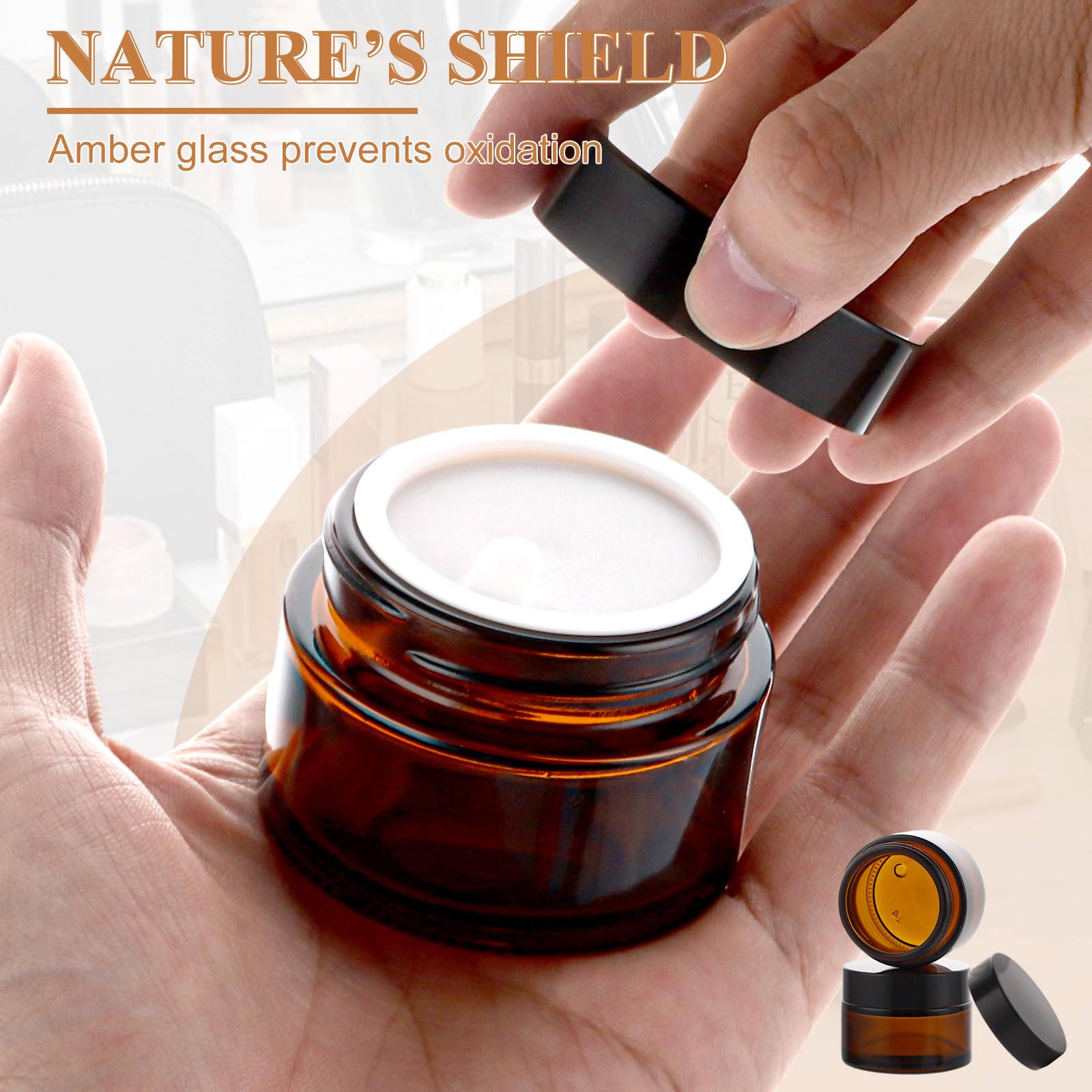 YAYODS Lot de 20 Pot en Verre Ambré 30 ml - Pot à Crème Vide avec Couvercle Hermétique et Opercule - Contenant Cosmétique Anti-UV pour Voyage et DIY Cosmétique Maison
