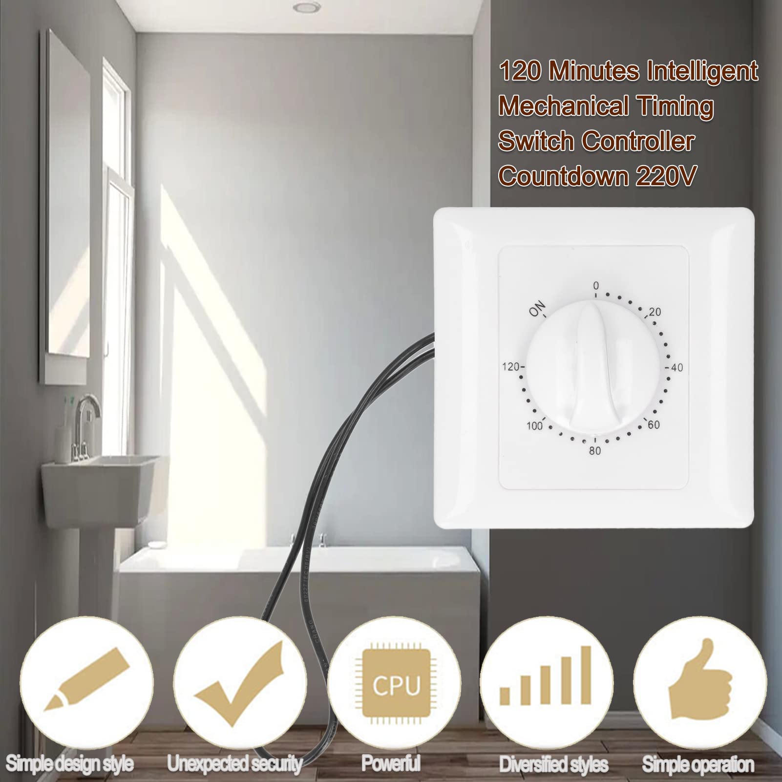 Interruttore di temporizzazione intelligente, 120 Minuti del timer Controllo Interruttore, intelligente meccanico per il conto alla rovescia per ventilatori, scaldabagni, lampadine 220V
