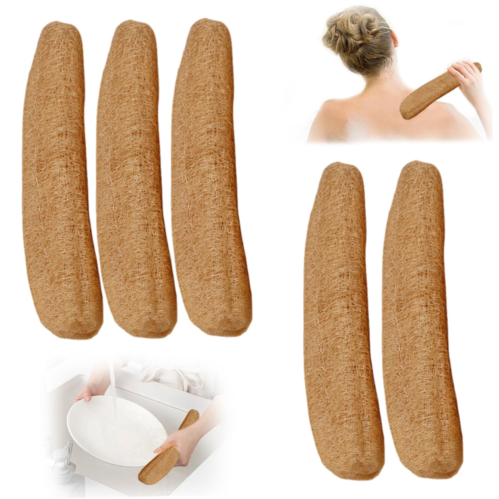 Luffa da doccia 5 pezzi 12-16 pollici Spugna di luffa naturale biodegradabile Scrubber esfoliante per il corpo Bagno schiumogeno morbido e facile per uomini e donne...