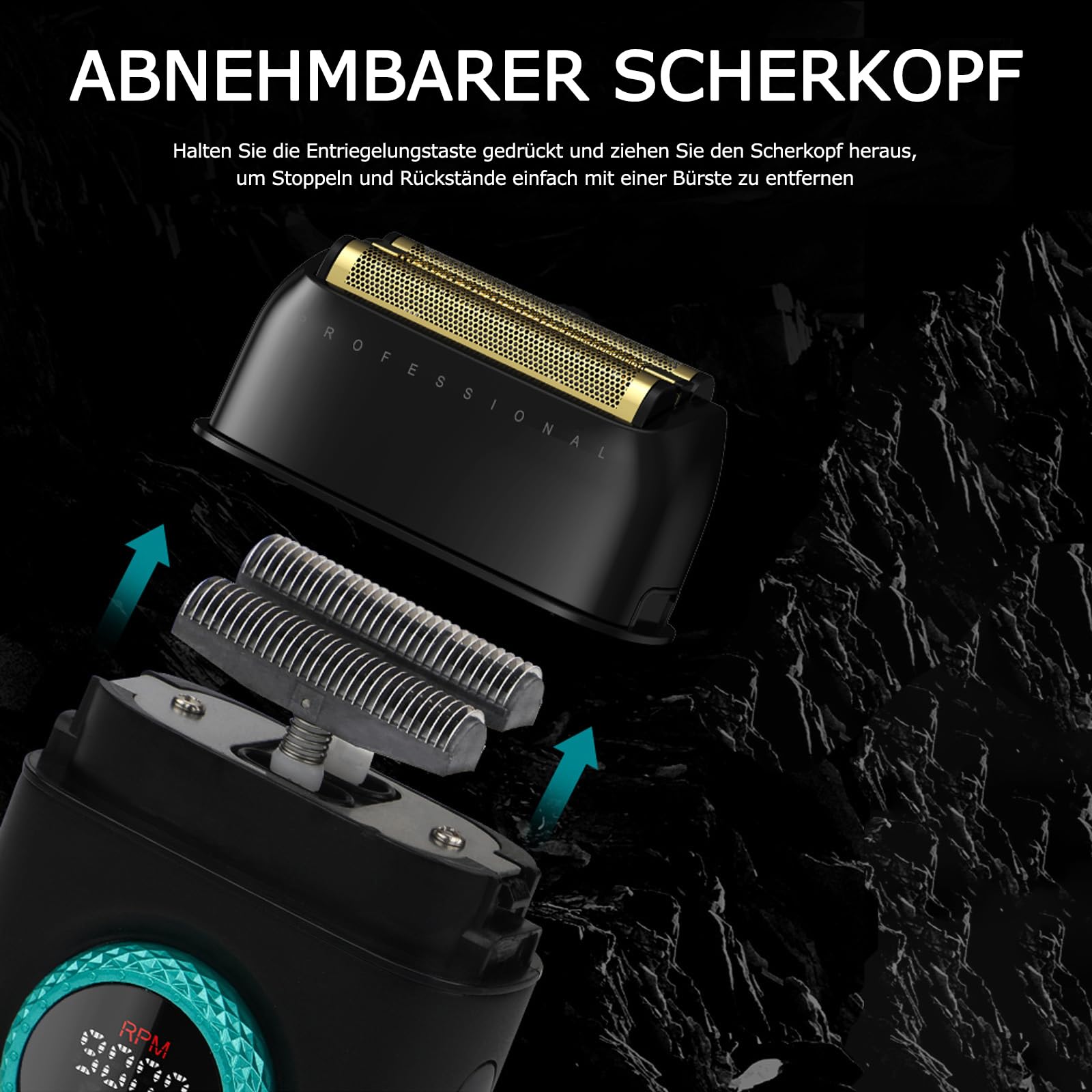 VGR 378 Folienrasierer für Männer, Dreifacher Scherfolie Rasierapparat, Kabelloser Elektrorasierer Rasierer Herren Zero Gap Skin, 9000 U/min, LED-Display (Rot)