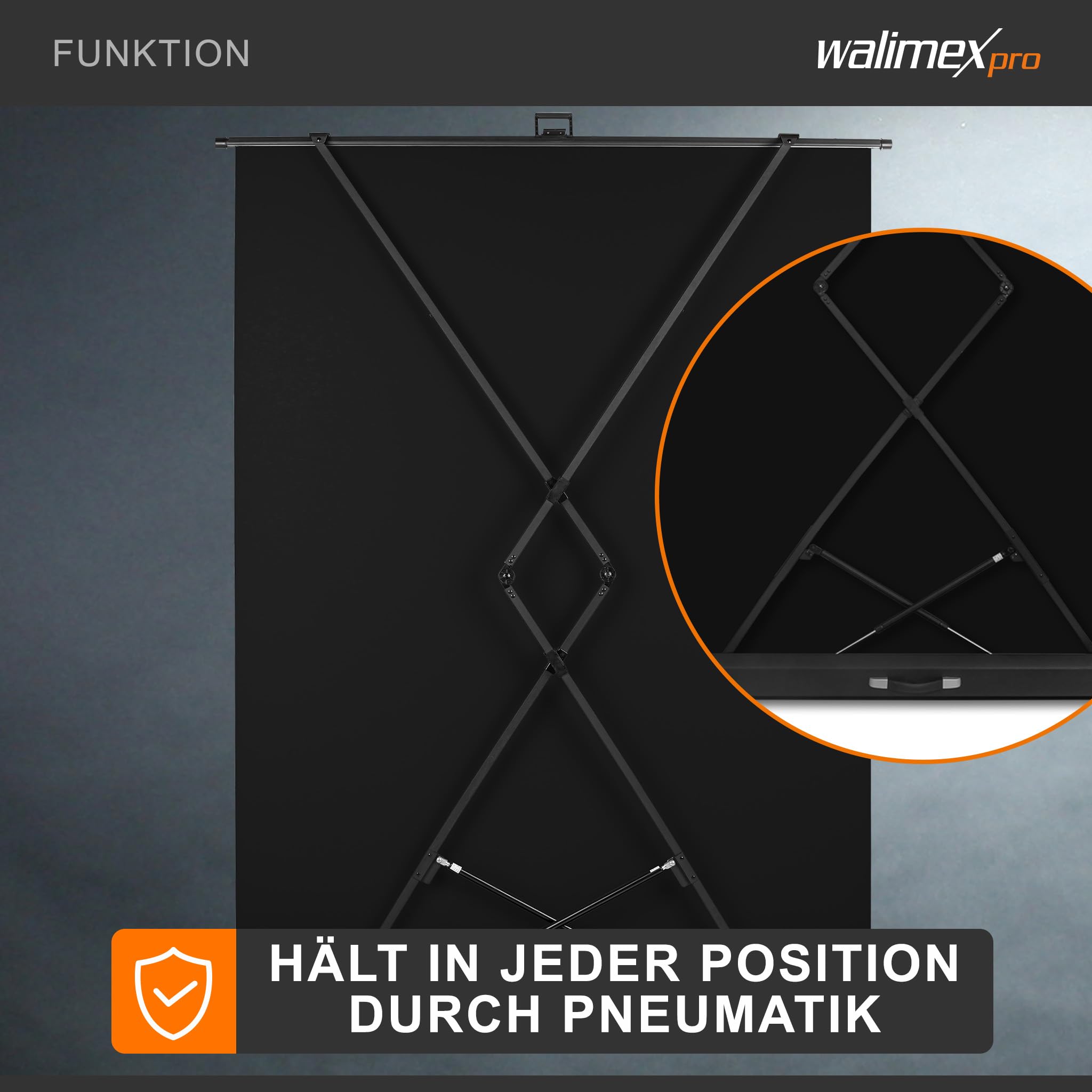 Walimex pro Fondale fotografico a rullo nero 155 x 200 cm, sfondo avvolgibile con supporto, sistema per studi fotografici, pannello ingualcibile ideale per fotografia low-key