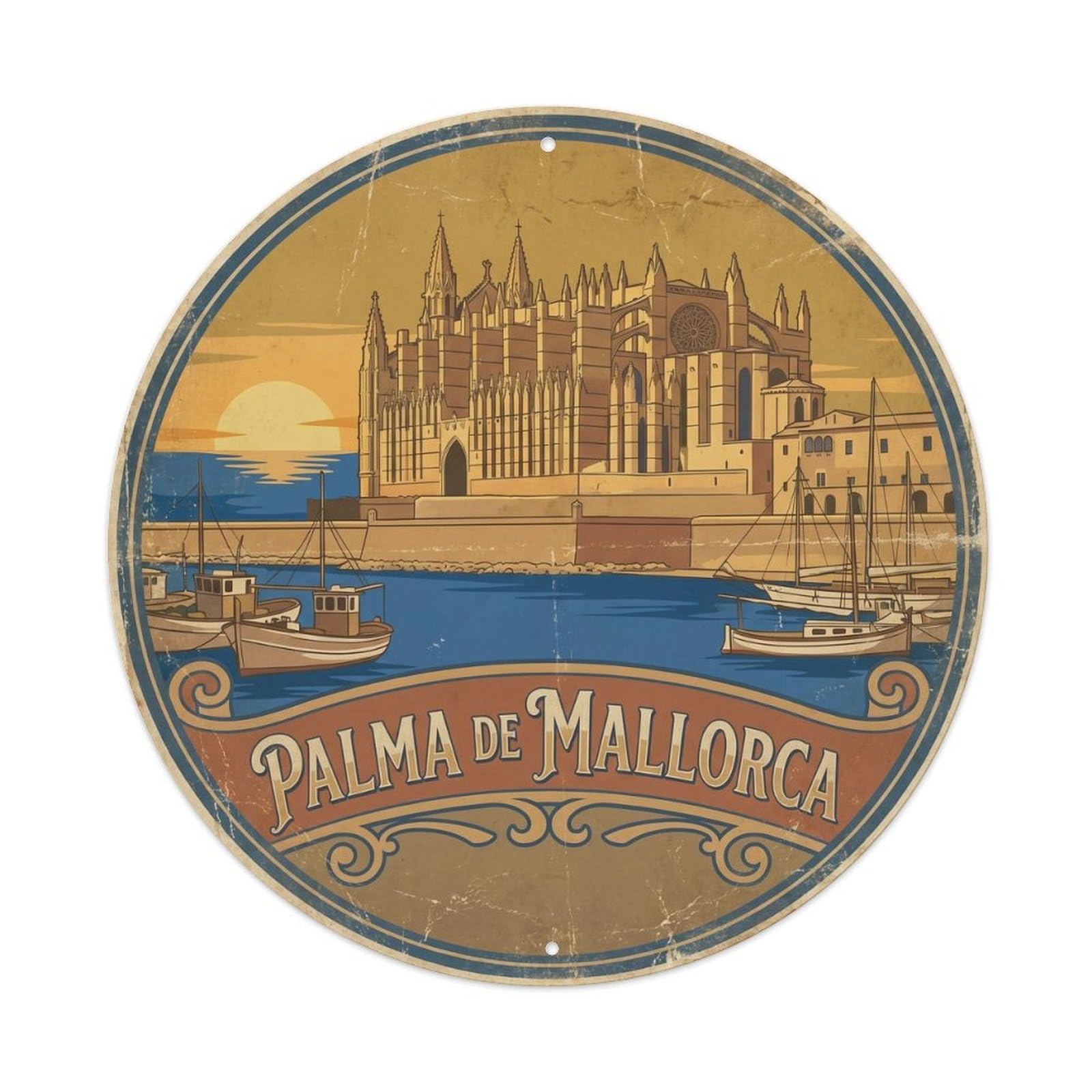 Vintage Travel Palma Cathedral Majorca Metal Tin Sign Plaque