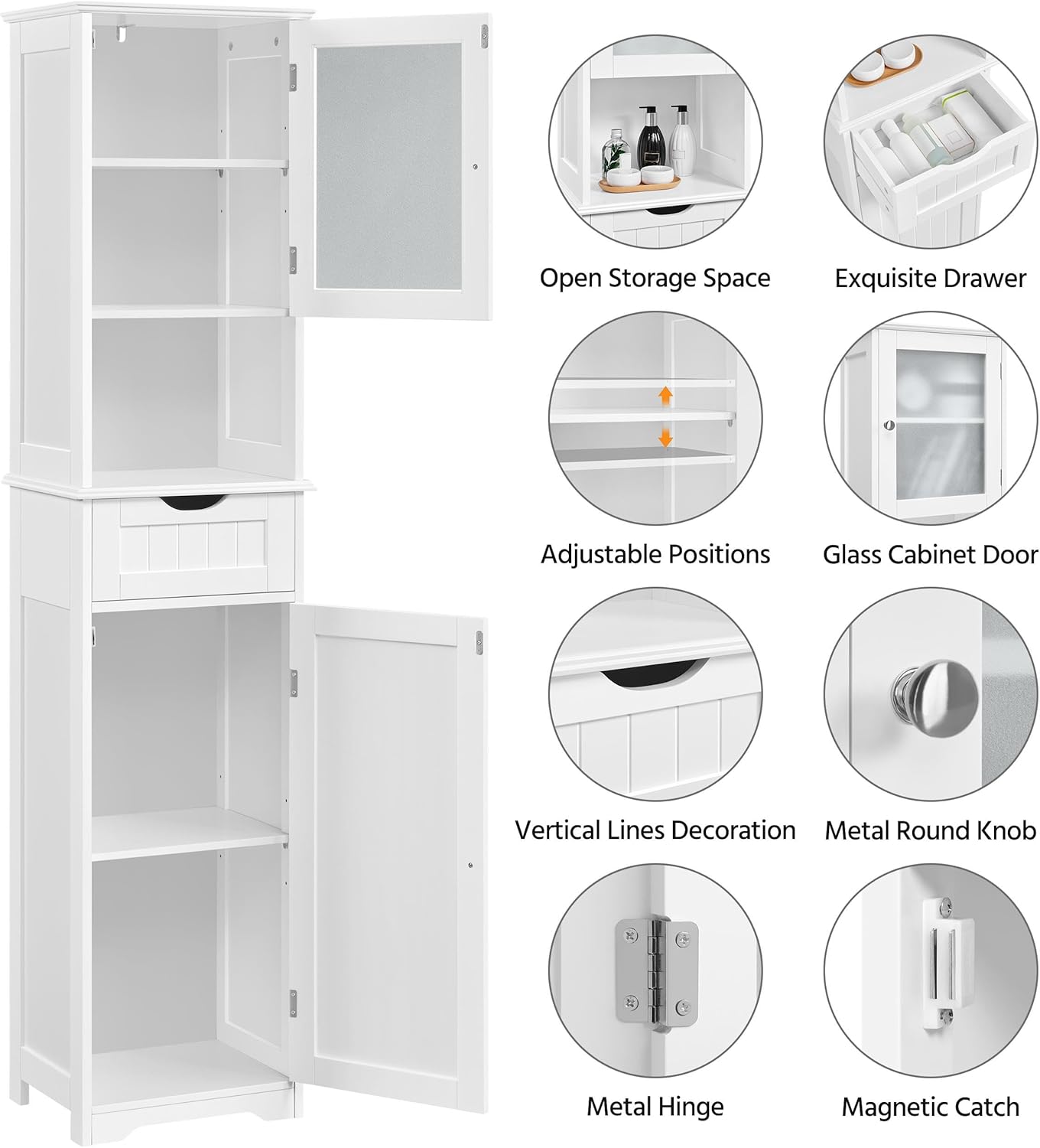 tall bathroom storage cabinet lifestyle shot in bathroom setting