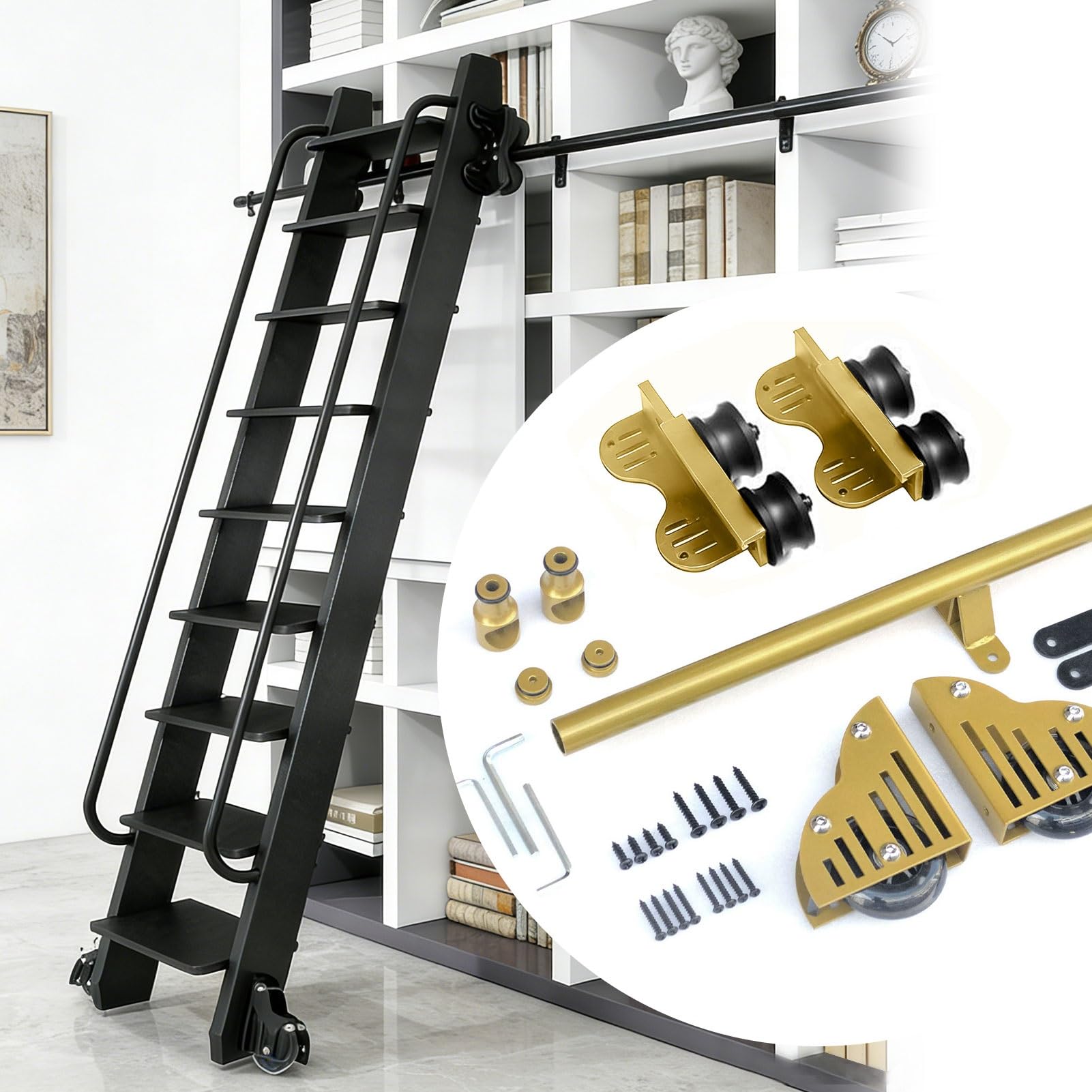 Rail de roulement vertical réglable et kit matériel pour échelle coulissante de placard