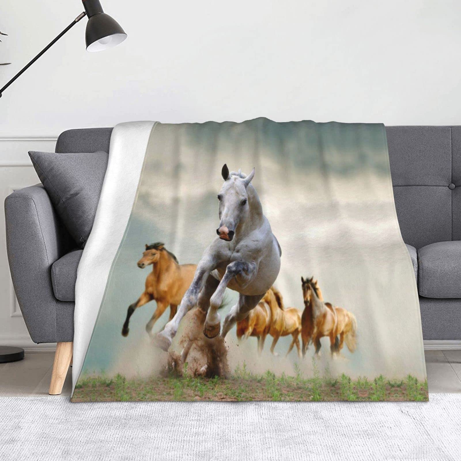 Couverture flanelle chevaux pour camping voyage et canapé douillet