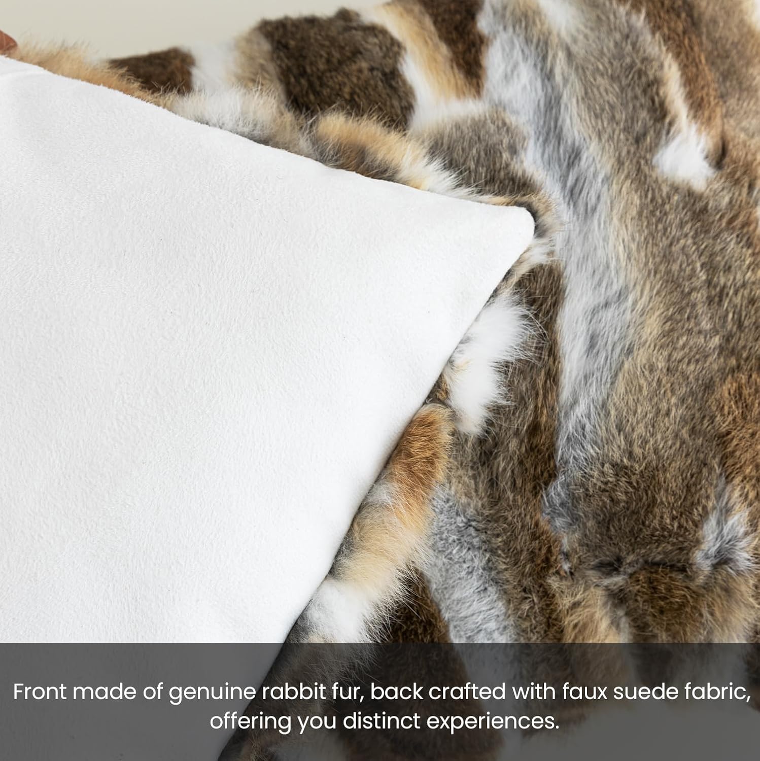 MOOX Rabbit Fur Throw Pillow Covers Decorative Fluffy Soft Fuzzy Plush Luxury Genuine Animal Skin Lumbar Pillow 12"x20" Cushion Cover(Yellow-White, 12x20inch) - Image 5