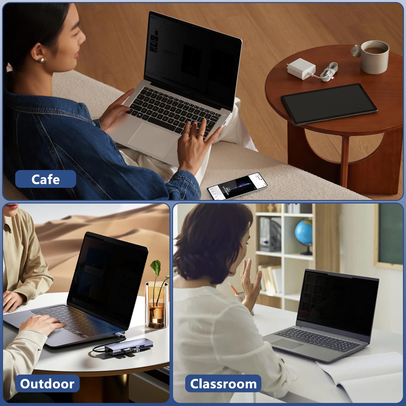 Filtro Privacy Nanoadesiva Rimovibile per Laptop 16 pollici 16:10 Pellicola Protezione, Anti-Riflesso e Filtro Luce Blu per HP/dell/Acer/Lenovo/Thinkpad/Samsung/ASUS/Sony 16"(346 * 226) mm