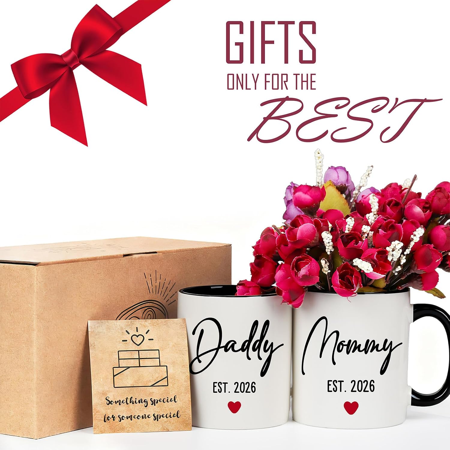 Mommy Daddy Coffee Mug Set EST 2026 for Expecting Parents – Pregnancy Announcement Mugs, Mommy and Daddy Cups for New Parents, Baby Shower Gifts