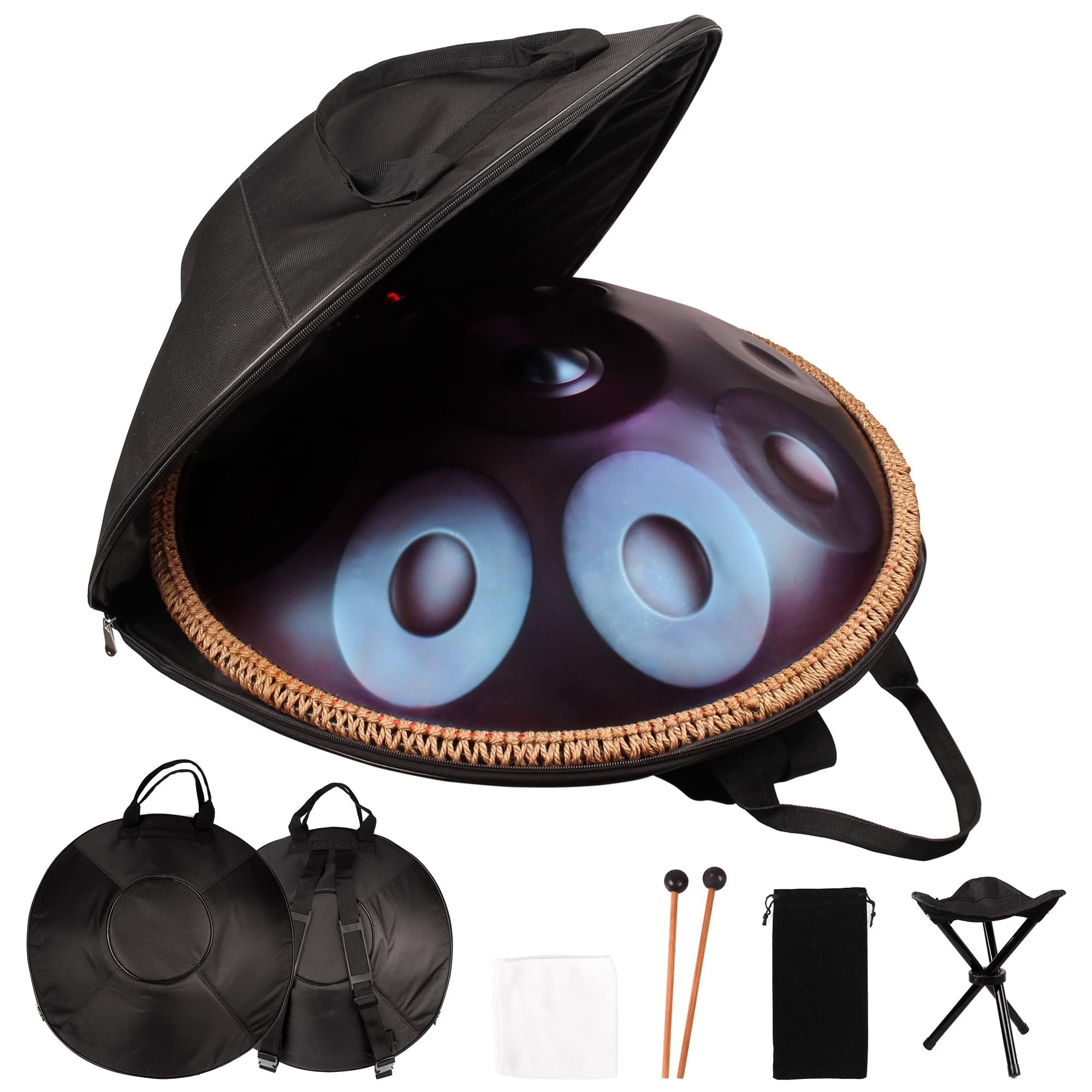 Tamburo Handpan, 12 Toni Strumento Handpan In Acciaio Da 22 Pollici 440/432h Oro In Re Minore Tamburo Per Lingua Con Borsa Morbida Per Handpan, Mazze, Supporto Per Tamburo A Mano(440Hz)
