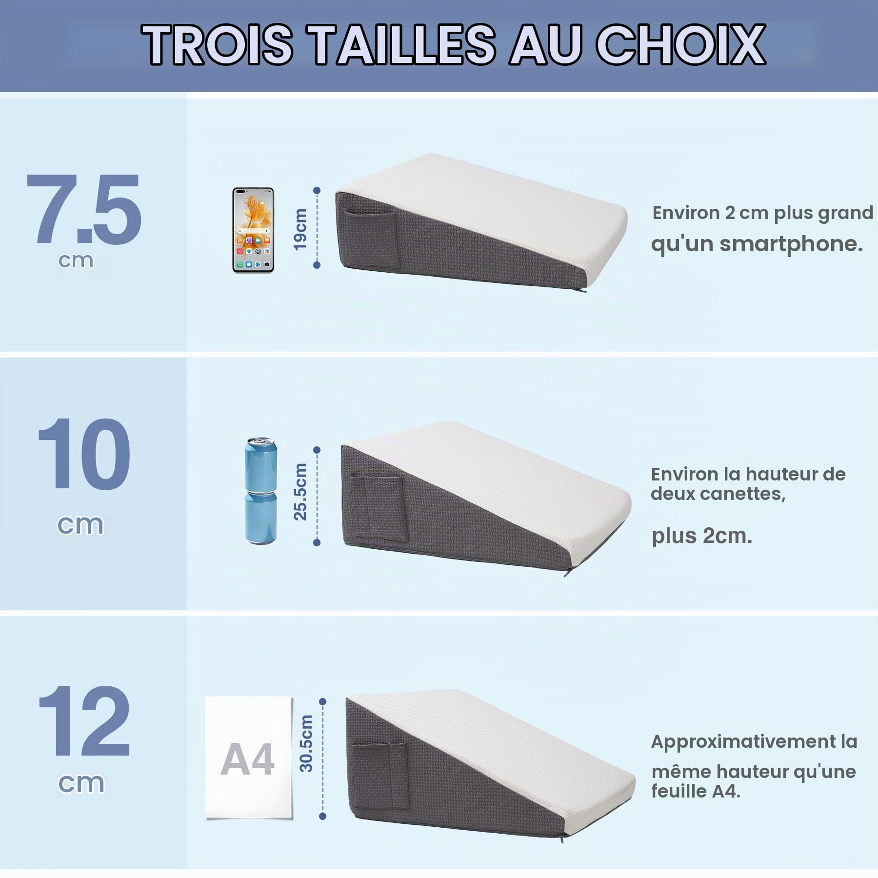 Exsnugy Oreiller Cale Triangulaire Surélevé de 19 cm pour Lit, Appui-tête pour Soulager le Reflux Acide, Sommeil, Post-Opératoire, Soulagement des Douleurs Dorsales, Ronflements, Dessus en Mousse à