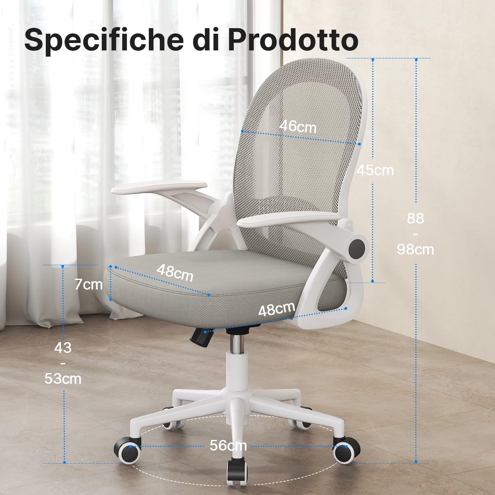 naspaluro Sedia Ufficio, Sedia Scrivania con Supporto Lombare, Poltrona Ufficio in Rete Traspirante, Sedie Ergonomica Braccioli e Altezza Regolabili, Grigio