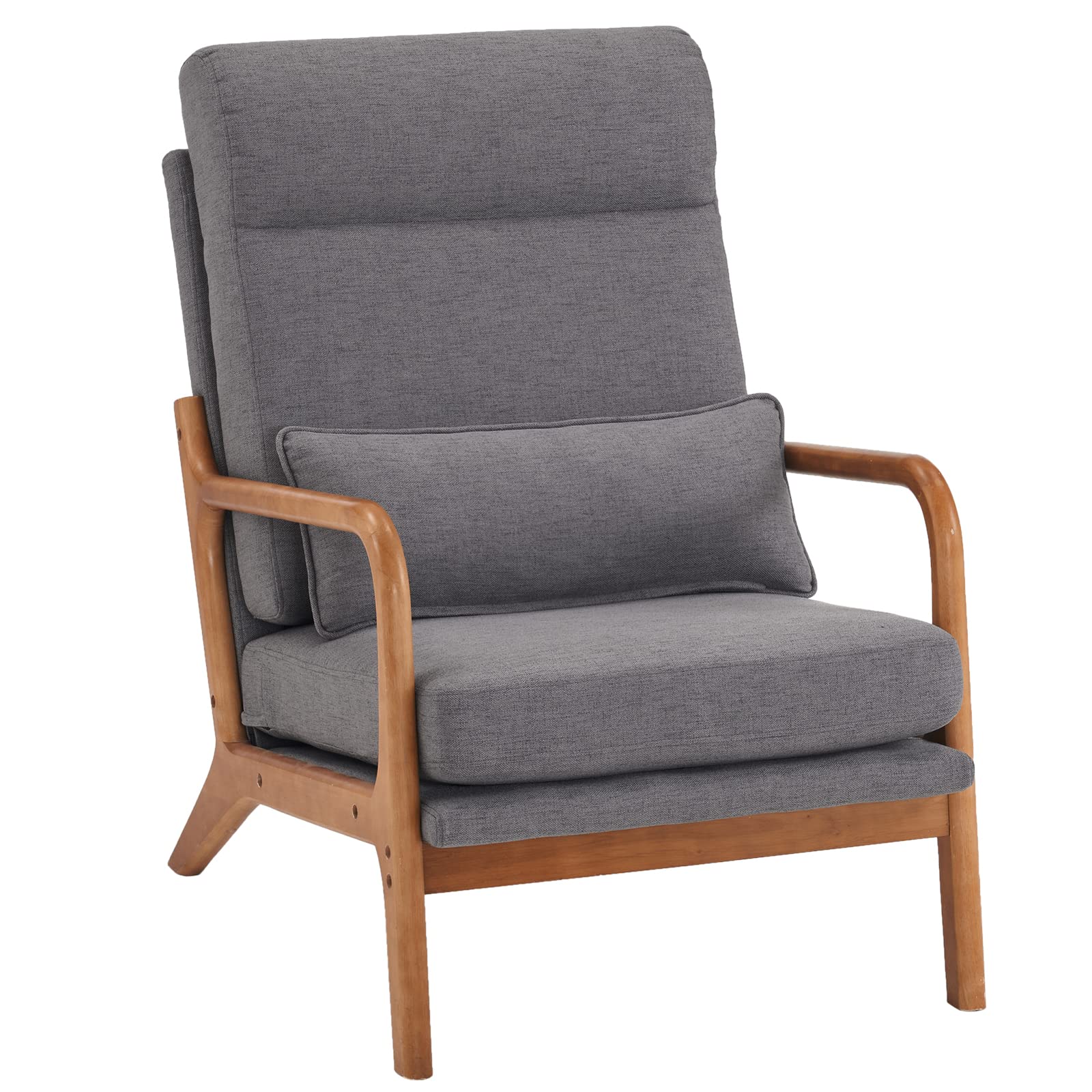 Karl home Accent Chair, Mid-Century Modern Armchiar Lounge Reading Chair with Pillow High Back Line Fabric Upholstered Solid Wood Frame & Soft Cushion for Living Room, Bedroom, Balcony, Grey — image 1
