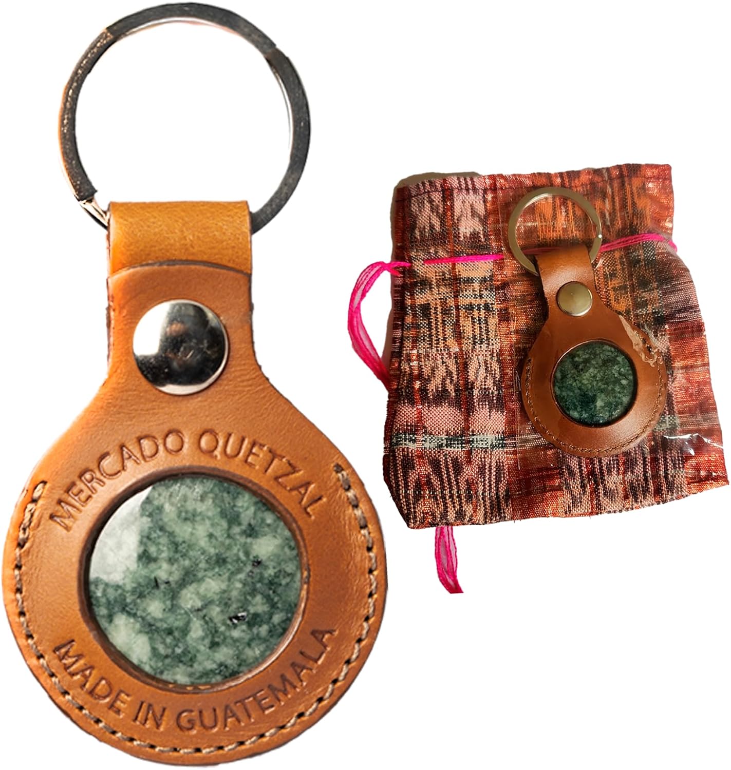 Mercado Quetzal Jade Keychain with Elegant Leather Details Elevate